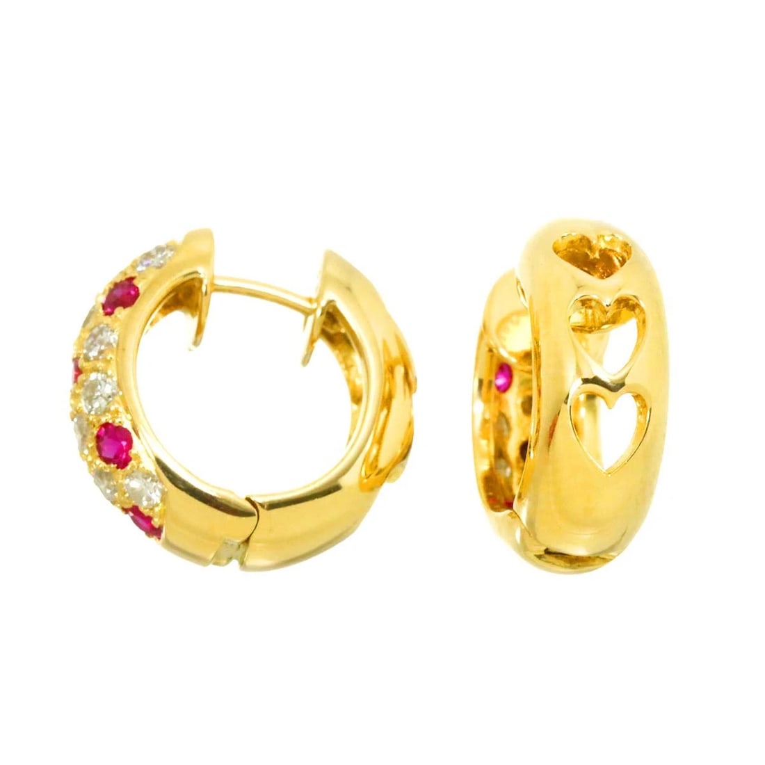 RUBY DIAMOND EARRINGS PIERCED K18 YG - 4