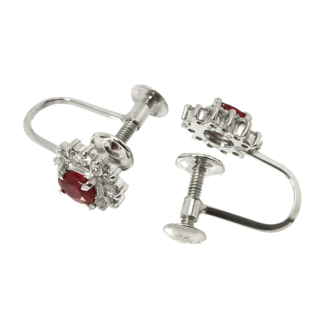 RUBY DIAMOND EARRINGS CLIP ON PLATINUM - 4