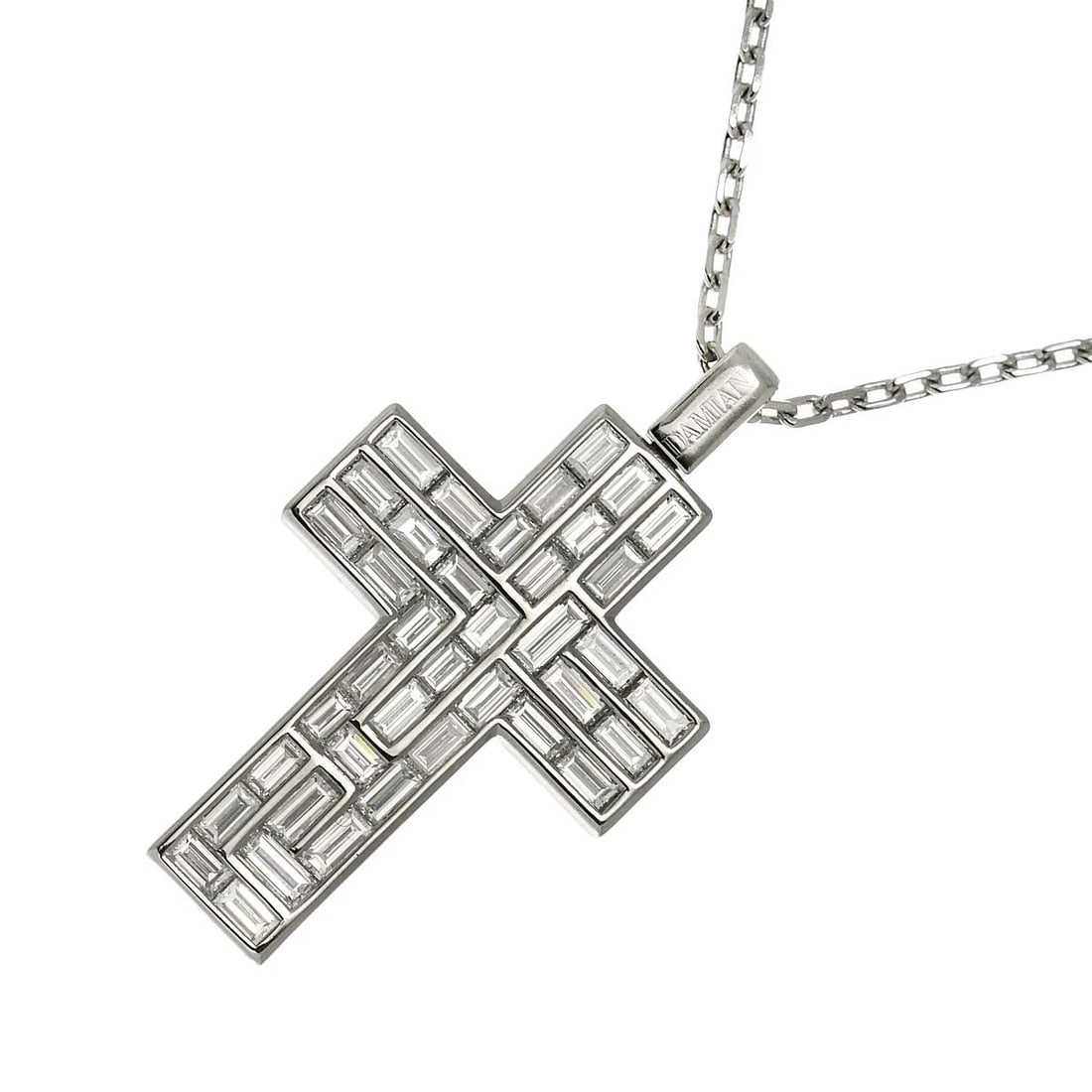 DAMIANI CROSS DIAMOND NECKLACE: DAMIANI Cross Diamond Necklace Brand: DAMIANI Type: Necklace Material: 750 White Gold, Main Stone/Creation Natural Color: White Gold Size: internal circumference of the chain:19.7inch to