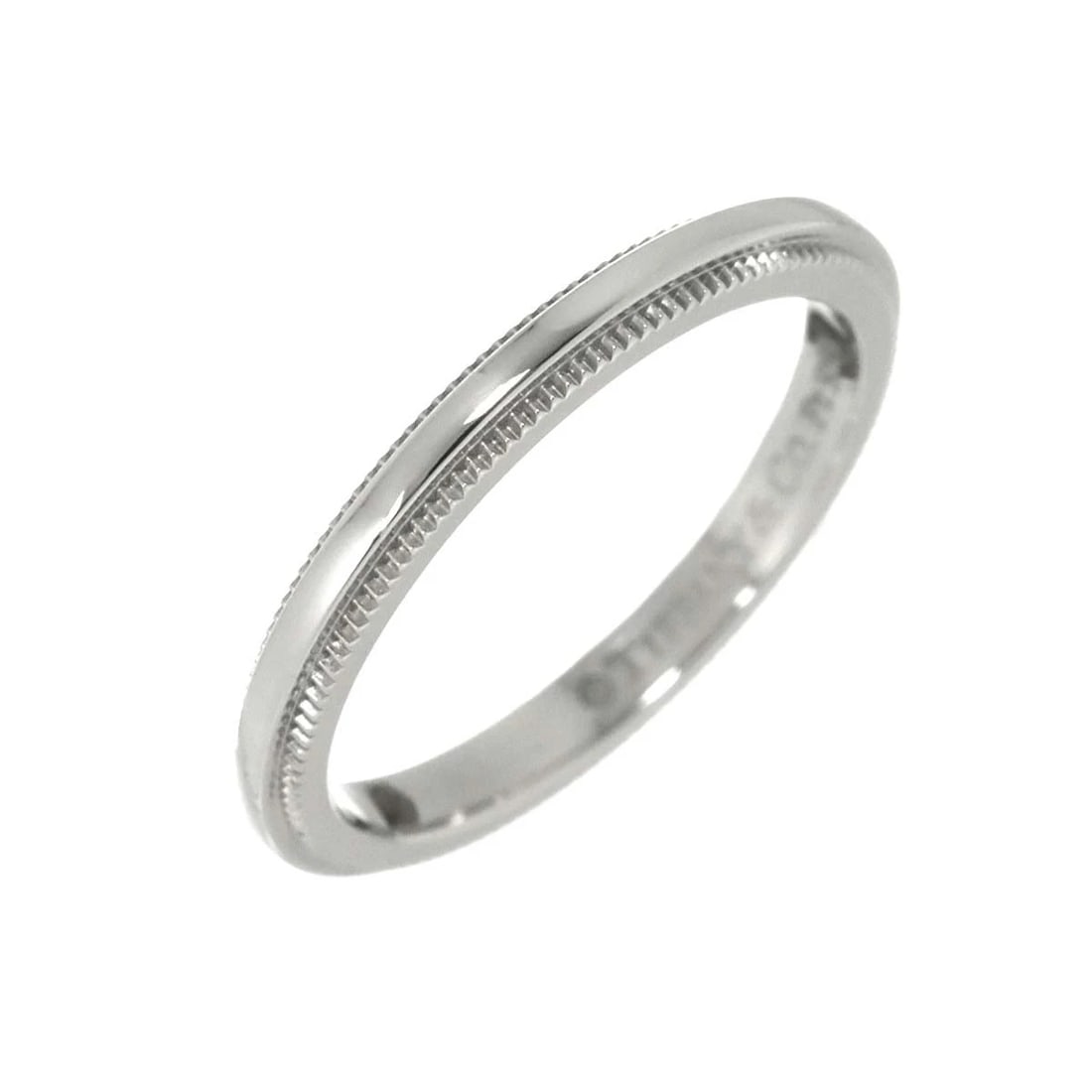 TIFFANY CO. MILGRAIN BAND RING PT PLATINUM: TIFFANY Co. Milgrain Band Ring Pt Platinum Brand: TIFFANY Co. Type: Ring Material: Pt, Color: Platinum Size: 3.25 (US) Accessories: None Accessories Notice: When purchasing pre-owned goods,