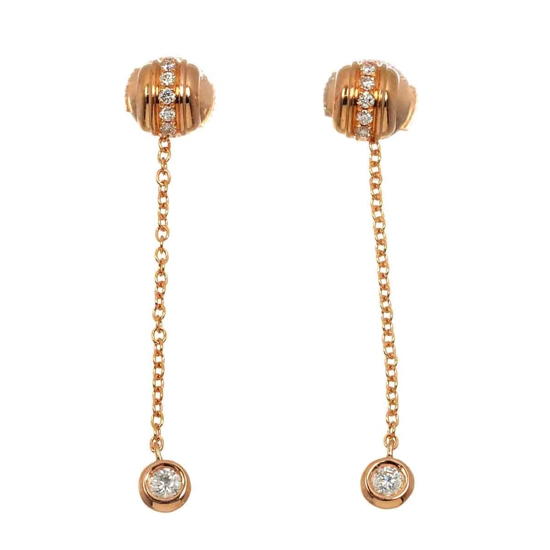PIAGET POSSESSION DIAMOND EARRINGS PIERCED 18K: PIAGET Possession Diamond Earrings Pierced 18K Brand: PIAGET Type: Earrings Material: 750 Pink Gold, Main Stone/Creation Natural Color: Pink Gold Size: W5 X H43mm Post (diameter) 1mm 