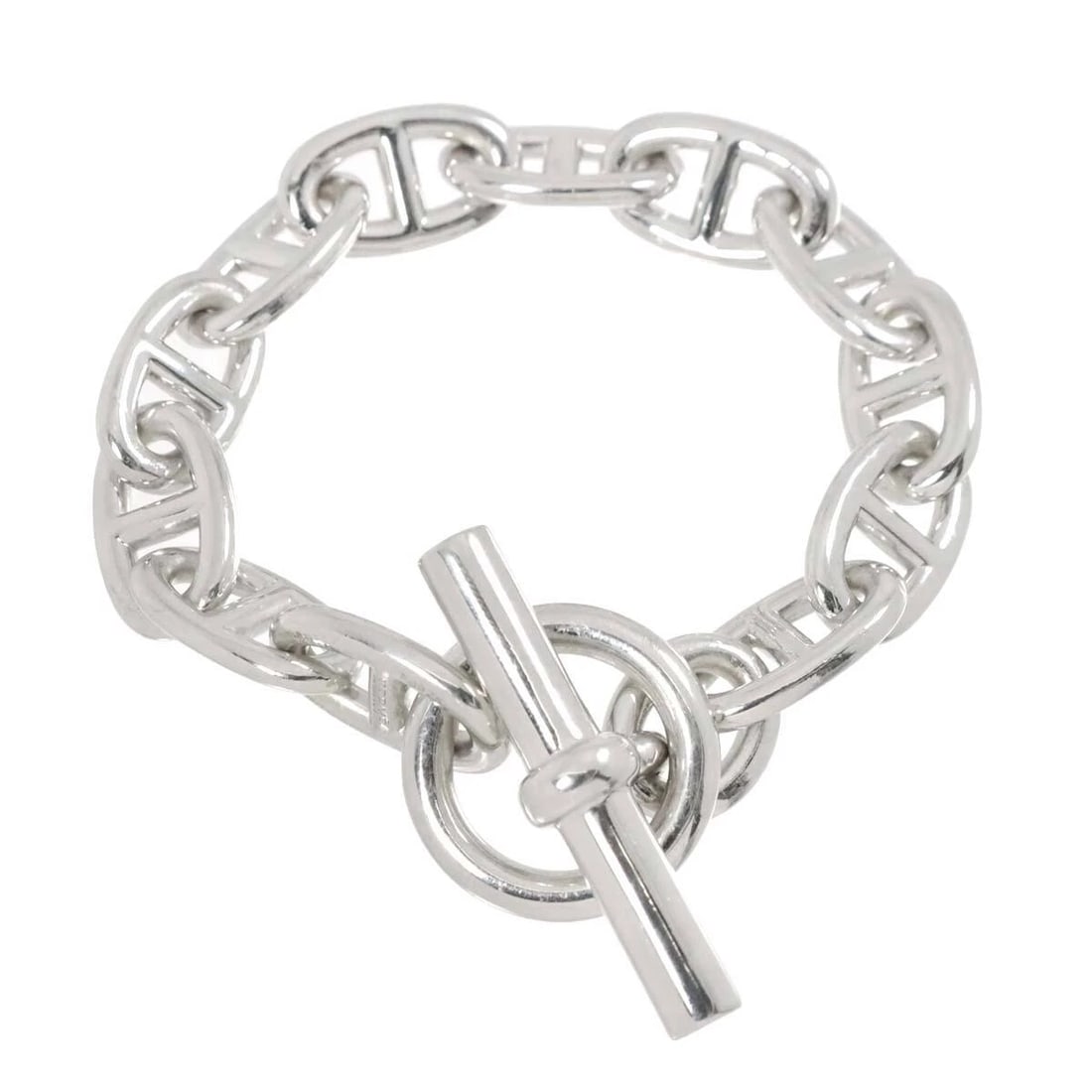 HERMES CHAINE DANCRE TGM BRACELET SILVER 925: HERMES Chaine dancre TGM Bracelet Silver 925 Brand: HERMES Type: Bracelet Material: Silver 925, Color: Silver Size: Full length:apporox.8.3inch Length:apporox. 6.3inch Width:(max.) 14 mm 