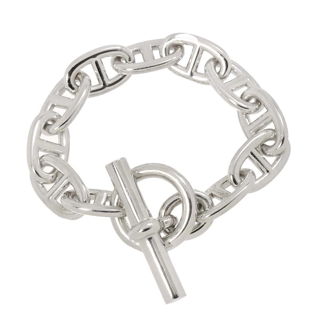 HERMES CHAINE DANCRE TGM BRACELET SILVER 925: HERMES Chaine dancre TGM Bracelet Silver 925 Brand: HERMES Type: Bracelet Material: Silver 925, Color: Silver Size: Full length:apporox.8.3inch Length:apporox. 6.3inch Width:(max.) 14 mm Accessor