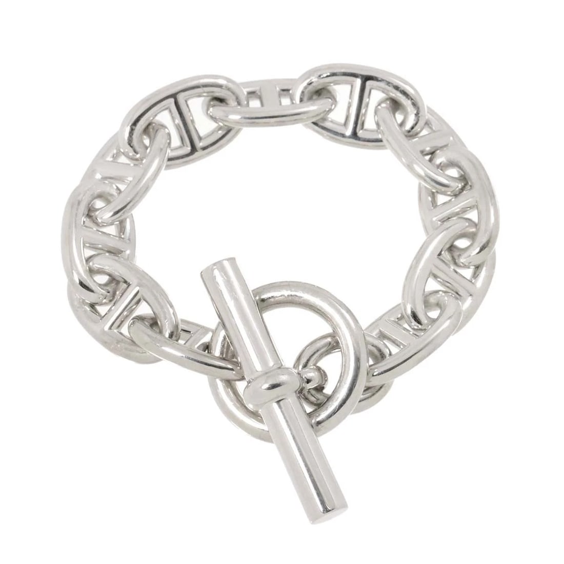 HERMES CHAINE DANCRE TGM BRACELET SILVER 925: HERMES Chaine dancre TGM Bracelet Silver 925 Brand: HERMES Type: Bracelet Material: Silver 925, Color: Silver Size: Full length:apporox.8.3inch Inner circumference 6.3inch Width:(max.) 14 mm 
