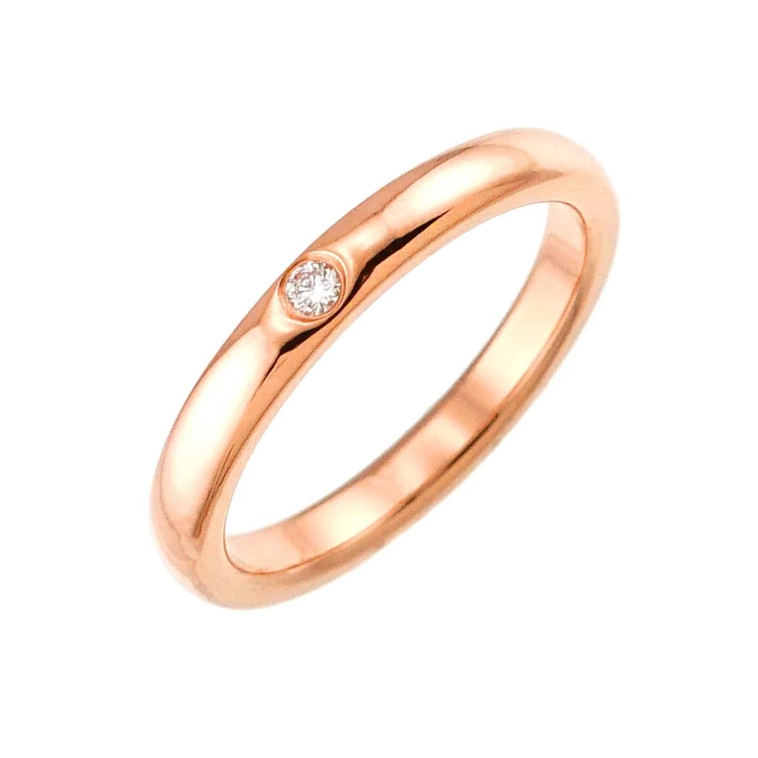 TIFFANY CO STACKING DIAMOND 1P RING: TIFFANY CO Stacking Diamond 1P Ring Brand: TIFFANY Co Type: Ring Material: 750 Pink Gold, Main Stone/Creation Natural Color: Gold Size: 4.75-5 (US) Accessories: None Accessories Notice: When