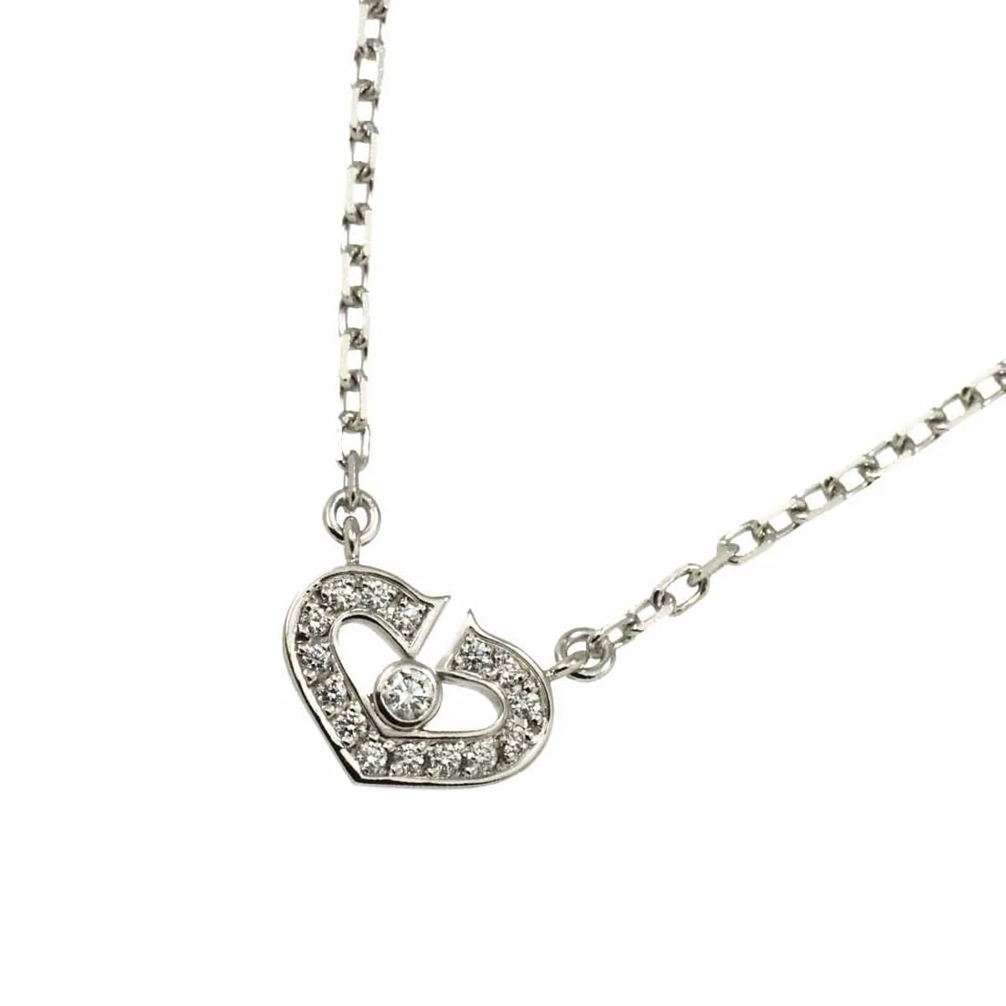 CARTIER C HEART DIAMOND NECKLACE 18K WHITE GOLD: Cartier C Heart Diamond Necklace 18K White Gold Brand: Cartier Type: Necklace Material: 750 White Gold, Main Stone/Creation Natural Color: White Gold Size: internal circumference of the