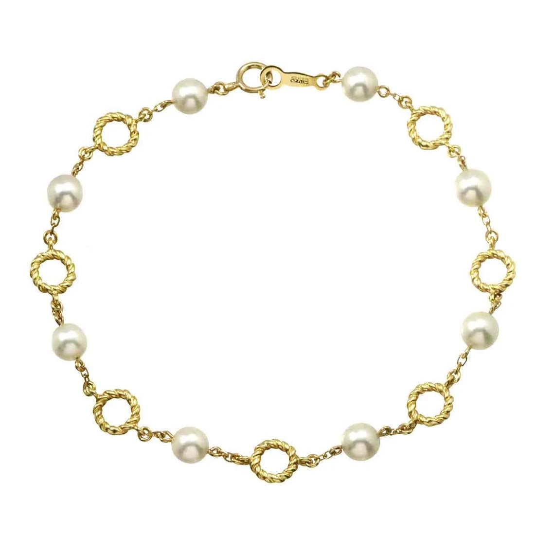MIKIMOTO AKOYA PEARL BRACELET: MIKIMOTO Akoya Pearl Bracelet Brand: MIKIMOTO Type: Bracelet Material: 750 Yellow gold, Main Stone/Creation Akoya Pearl Color: Gold Size: Inner circumference 6.9inch Width:(max.) 6.2mm 