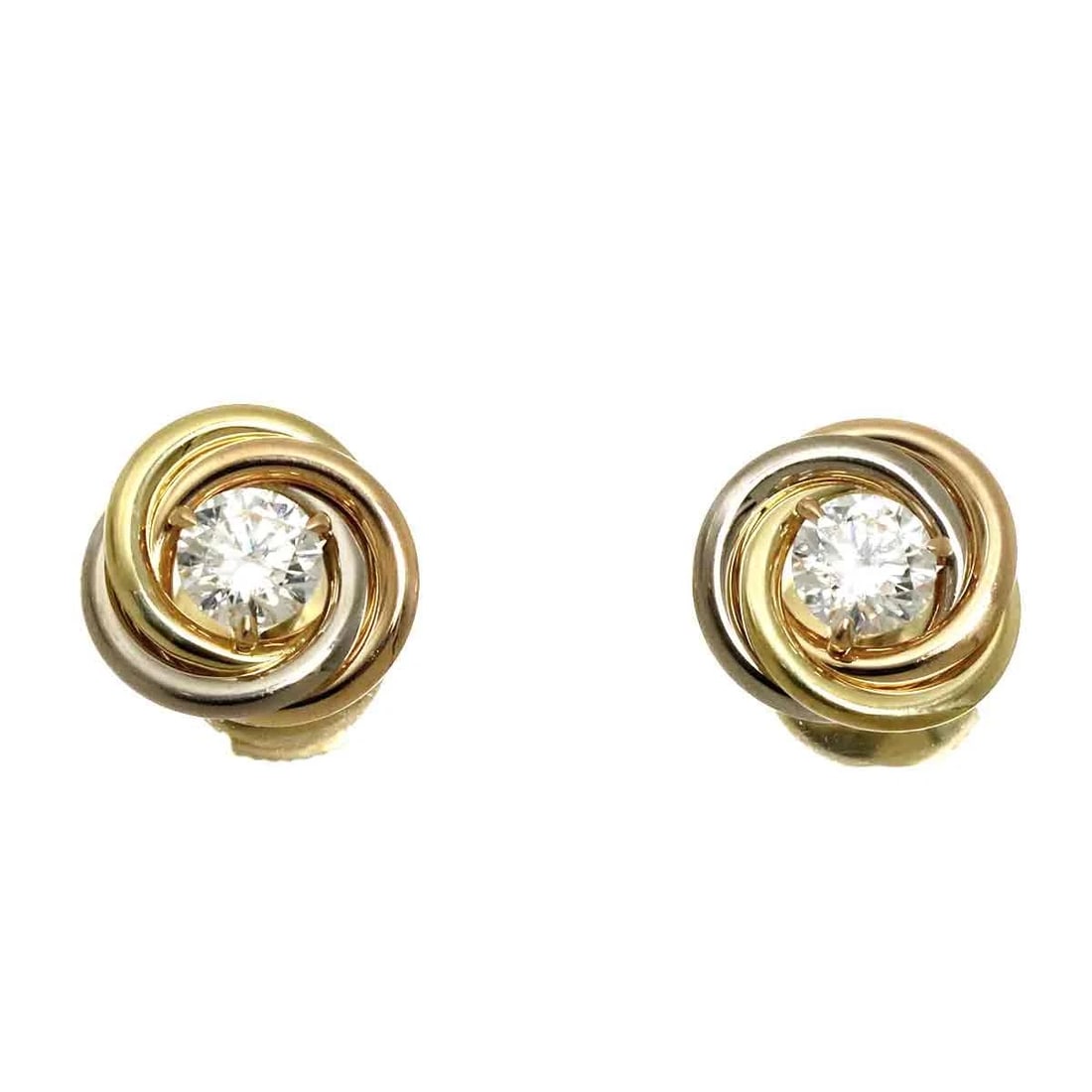 CARTIER TRINITY DIAMOND EARRINGS PIERCED: Cartier Trinity Diamond Earrings Pierced Brand: Cartier Type: Earrings Material: 750 Yellow,White,Pink Gold, Main Stone/Creation Natural Color: Gold Size: W8.6 X H8.6mm Accessories: None