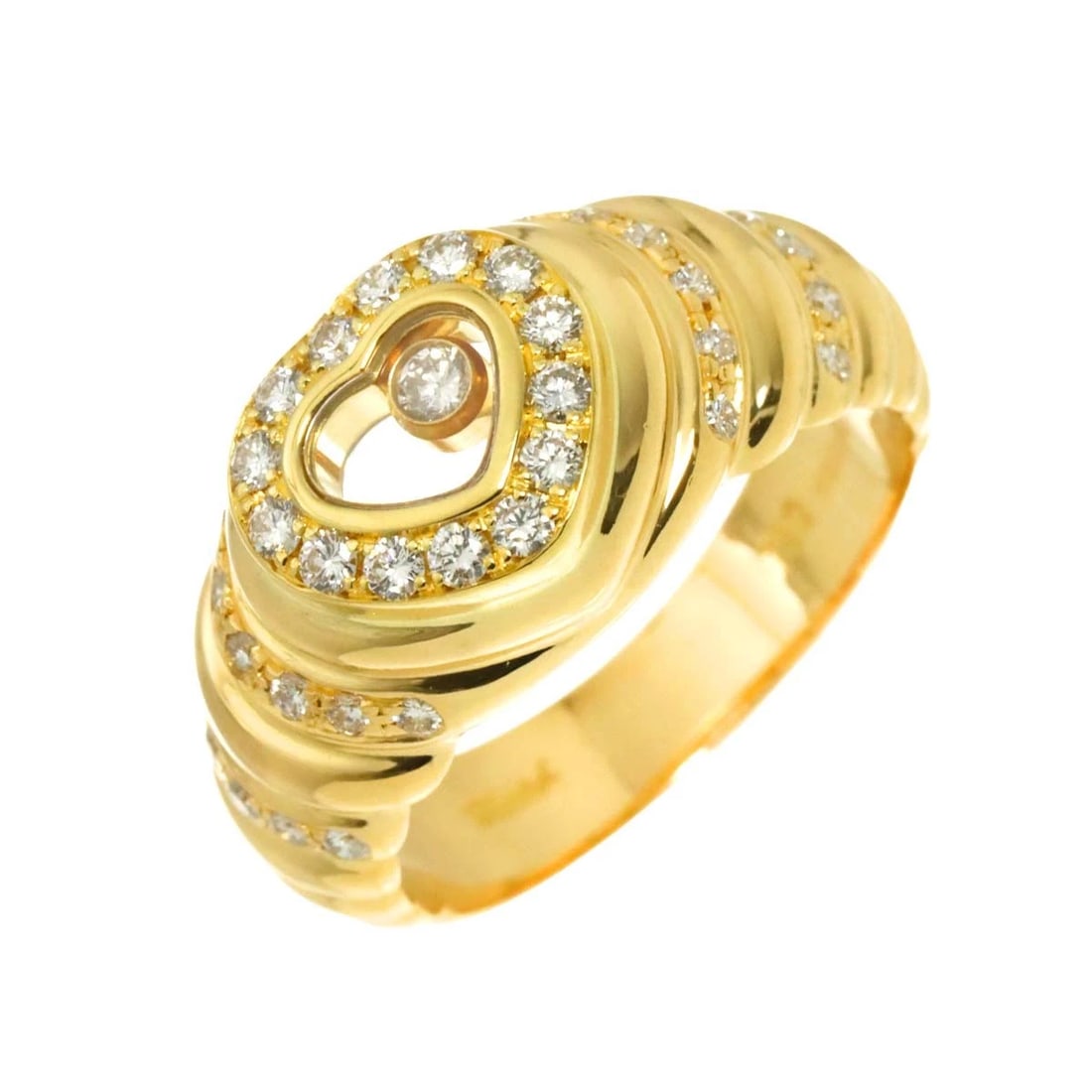 CHOPARD HAPPY HEART DIAMOND RING 18K YG: Chopard Happy Heart Diamond Ring 18K YG Brand: Chopard Type: Ring Material: 750 Yellow gold, Main Stone/Creation Natural Color: Yellow Gold Size: 6.5-6.75 (US) Accessories: None Accessories