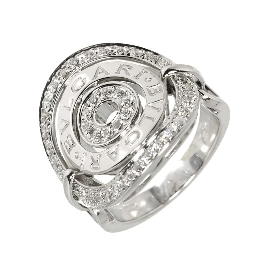 BVLGARI ASTRALE CERCHI DIAMOND RING 18K: BVLGARI Astrale Cerchi Diamond Ring 18K Brand: BVLGARI Type: Ring Material: 750 White Gold, Color: White Gold Size: 5.5-5.75 (US) Accessories: None Accessories Notice: When purchasing pre-