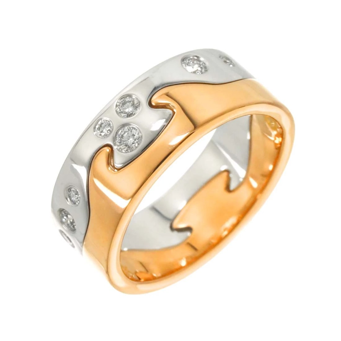 GEORG JENSEN FUSION DIAMOND RING: Georg Jensen Fusion Diamond Ring Brand: Georg Jensen Type: Ring Material: 750 Yellow gold, Main Stone/Creation Natural Color: Gold Size: 4.75-5 (US) Accessories: None Accessories Notice: When