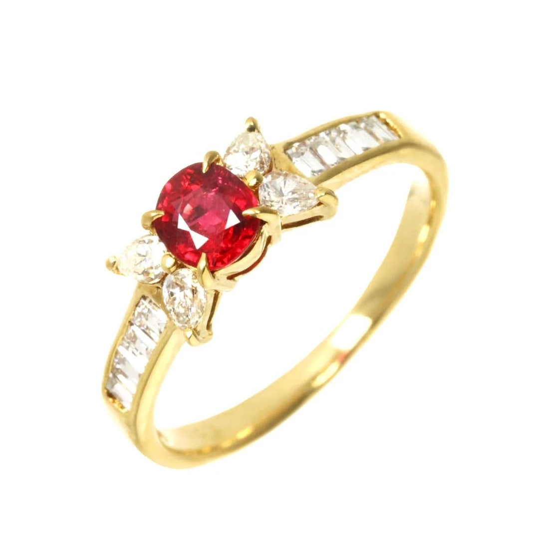 RUBY DIAMOND RING 18K YG: Ruby Diamond Ring 18K YG Brand: Unbranded Type: Ring Material: 750 Yellow gold, Main Stone/Creation Ruby Color: Yellow Gold Size: 4.75-5 (US) Accessories: None Accessories Notice: When pur