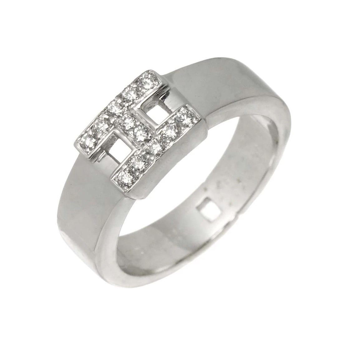 HERMES HERCULES DIAMOND RING 18K WHITE GOLD: HERMES Hercules Diamond Ring 18K White Gold Brand: HERMES Type: Ring Material: 750 White Gold, Main Stone/Creation Natural Color: White Gold Size: 4.75-5 (US) Accessories: None Accessories