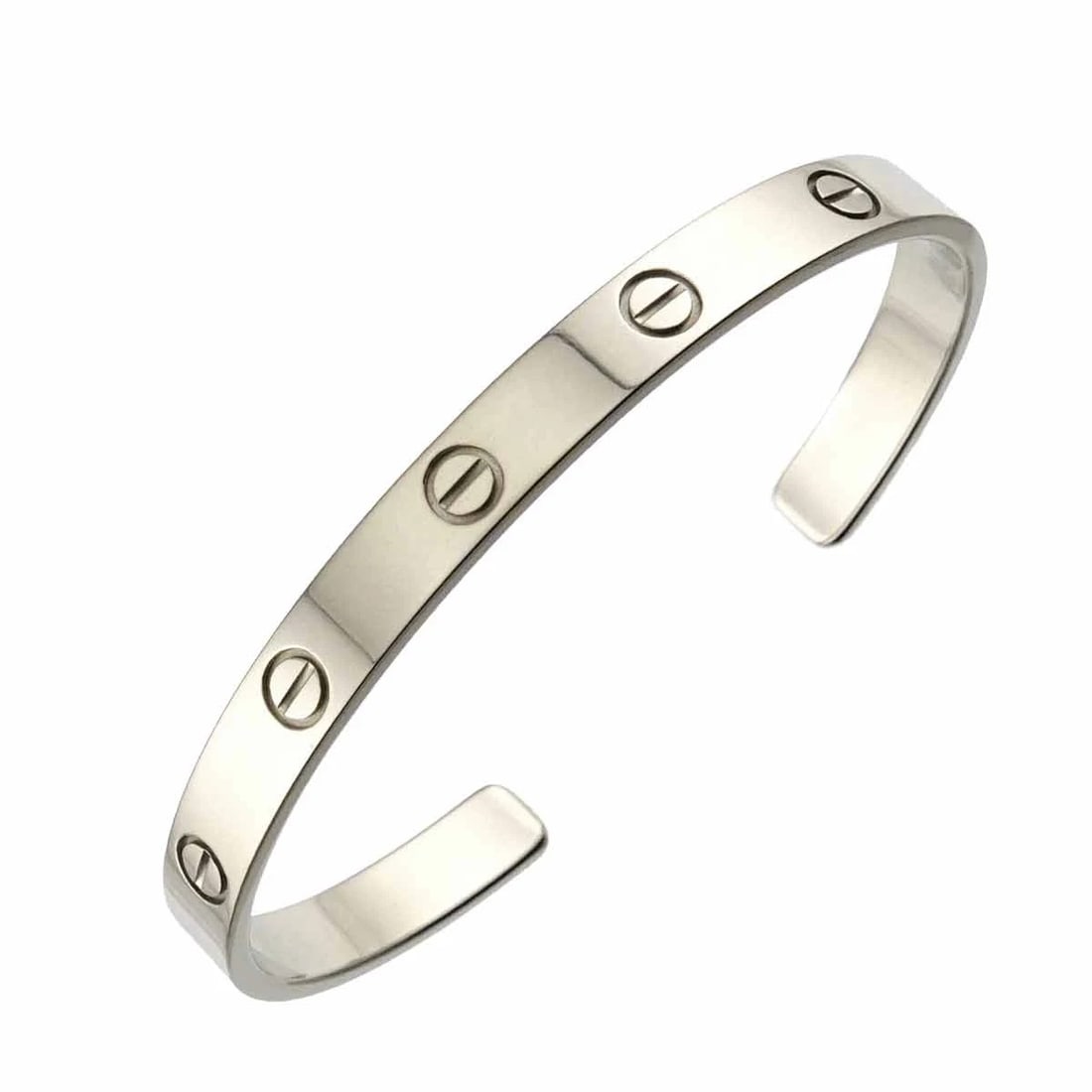 CARTIER LOVE BRACELET OPEN 18K WHITE GOLD: Cartier Love Bracelet Open 18K White Gold Brand: Cartier Type: Bracelet Material: 750 White Gold, Color: White Gold Size: Marked:18 Inner circumference:6.3inch Width:(max.) 6.1mm Width of the