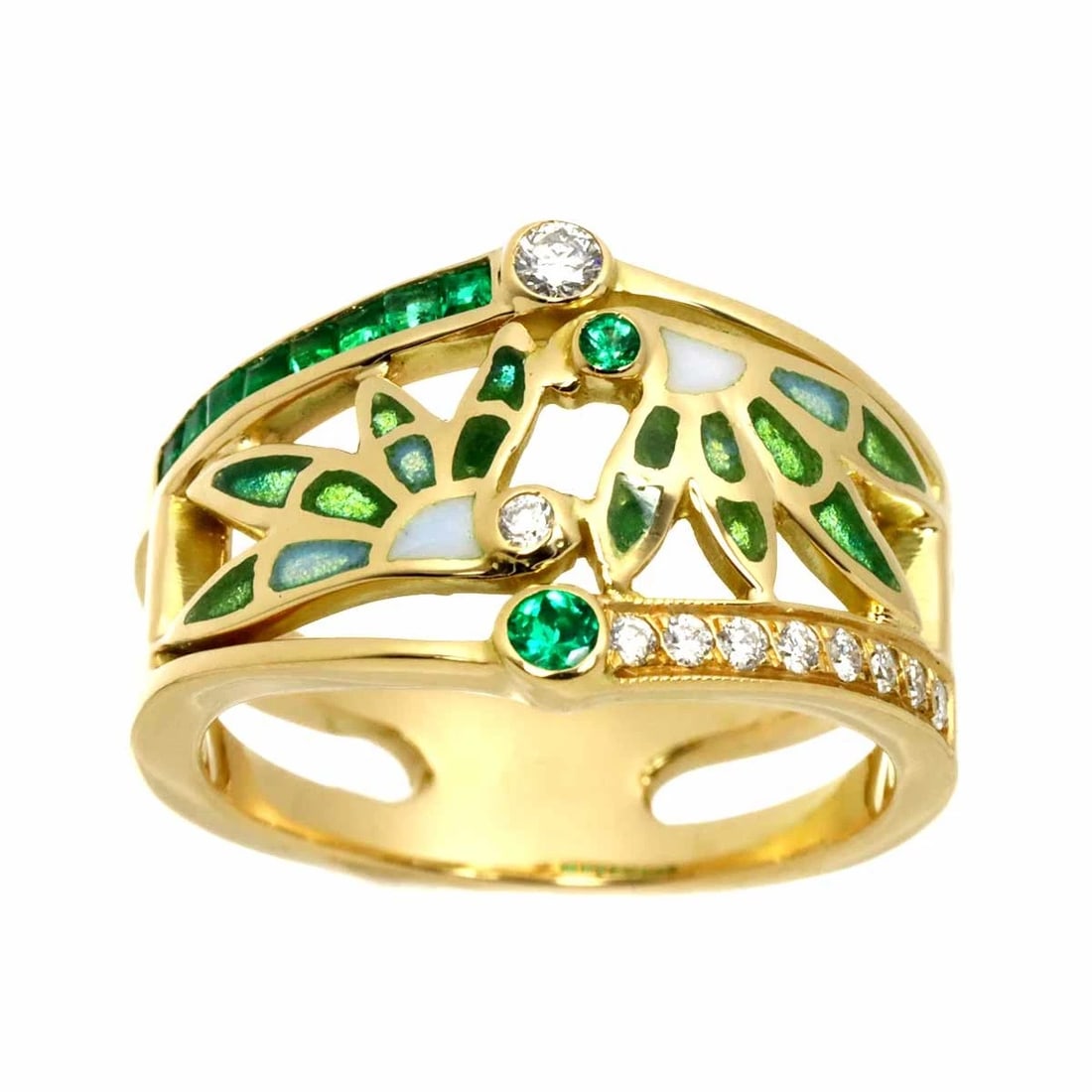 MASRIERA DIAMOND EMERALD ENAMEL RING - 2