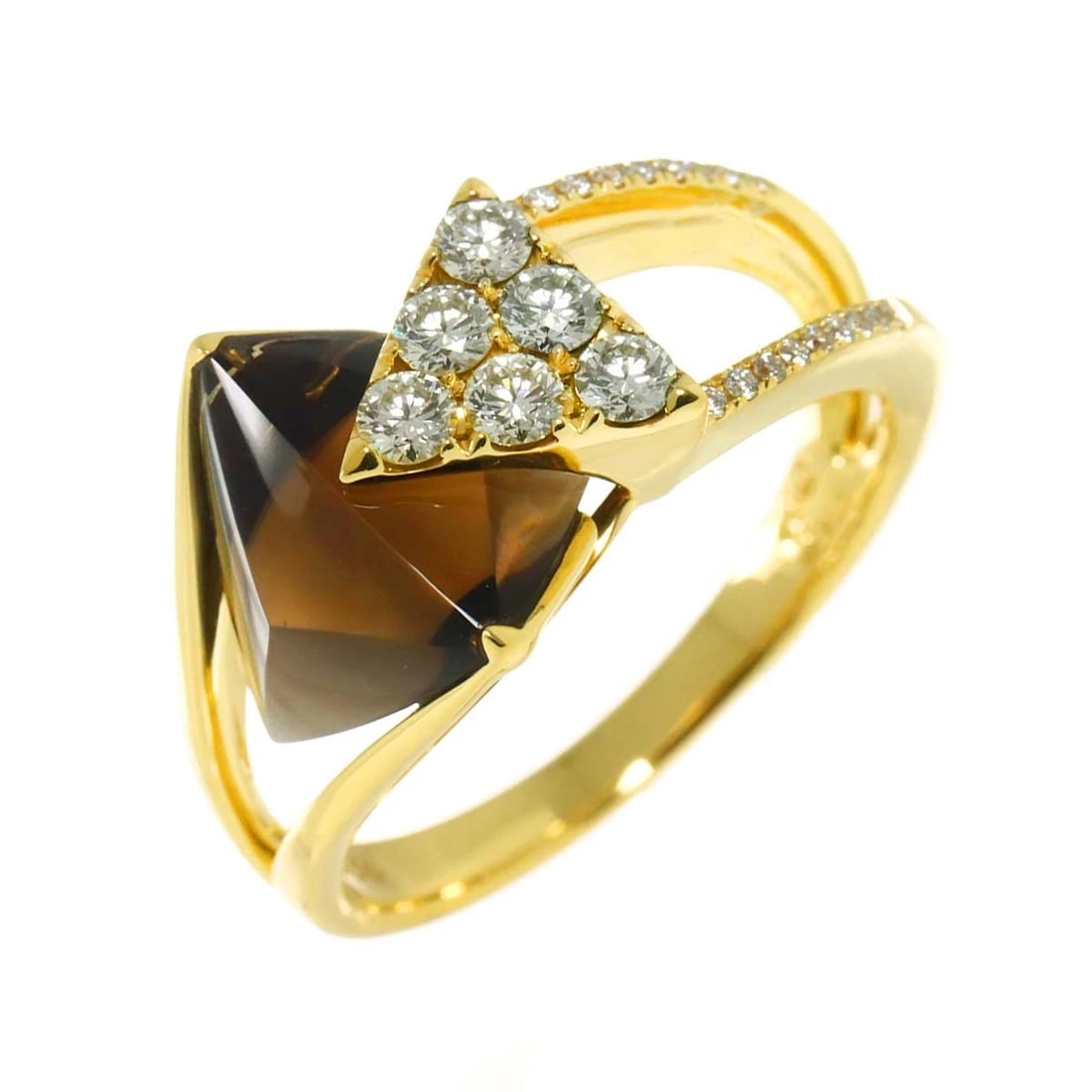 JEUNET QUARTZ DIAMOND RING 18K YG 750: Jeunet Quartz Diamond Ring 18K YG 750 Brand: Jeunet Type: Ring Material: 750 Yellow gold, Main Stone/Creation Natural Color: Gold Size: 10.25 (US) Accessories: None Accessories Notice: When