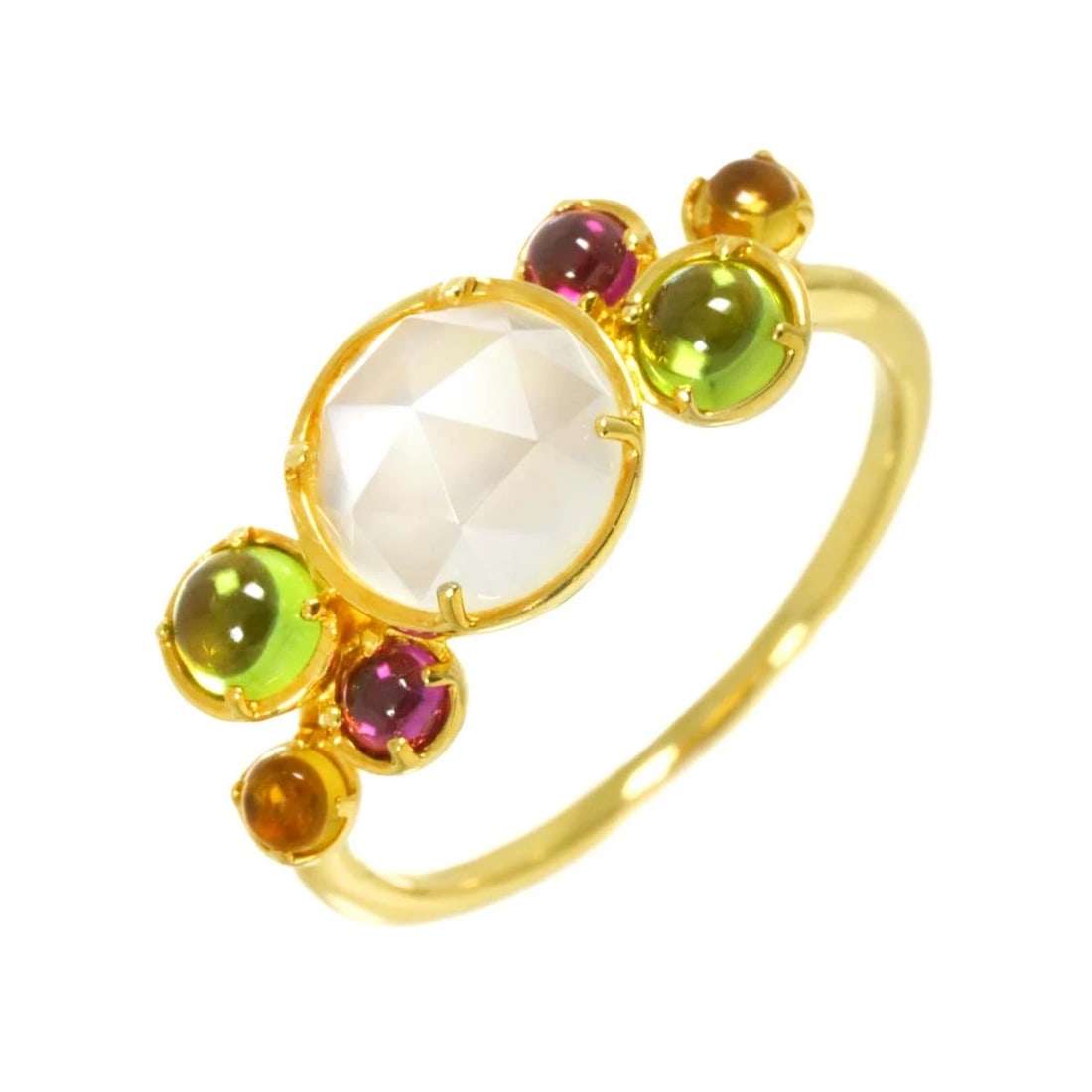 NINA RICCI MULTI STONE RING 18K YG 750: NINA RICCI Multi Stone Ring 18K YG 750 Brand: NINA RICCI Type: Ring Material: 750 Yellow gold, Main Stone/Creation Quartz Color: Yellow Gold Size: 6-6.25 (US) Accessories: None Accessories