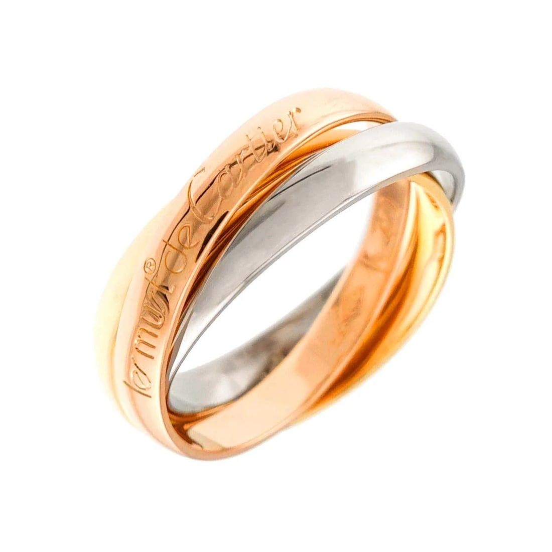 CARTIER TRINITY SM RING 18K YG WG PG: Cartier Trinity SM Ring 18K YG WG PG Brand: Cartier Type: Ring Material: 750 White,Yellow,Pink Gold, Color: White,Yellow,Pink Gold Size: 4.75-5 (US) Accessories: None Accessories Notice: When
