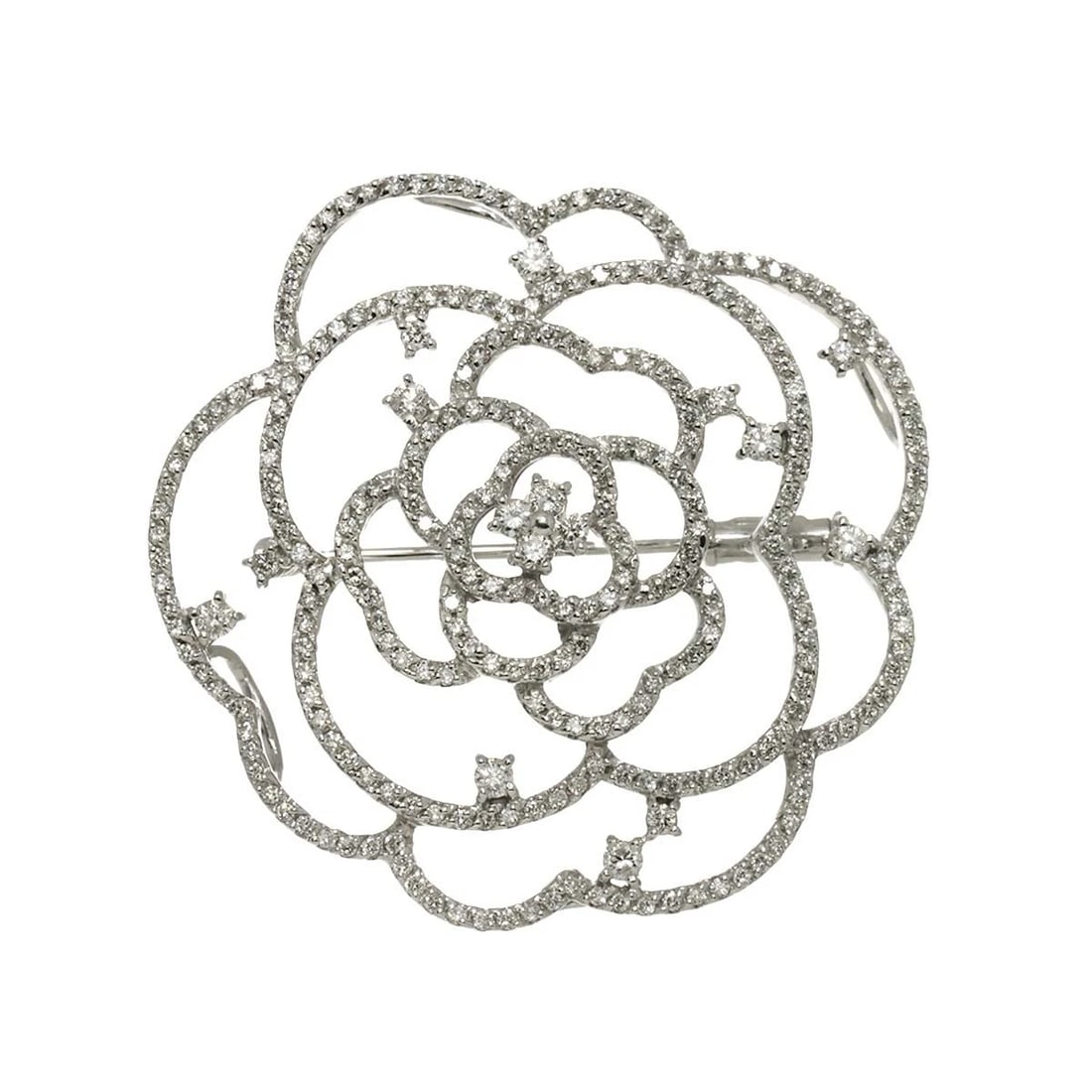 DIAMOND BROOCH 18K WG WHITE GOLD: Diamond Brooch 18K WG White Gold Brand: Unbranded Type: Brooch Material: 750 White Gold, Main Stone/Creation Natural Color: White Gold Size: W 40.8 X H 39.4mm Thickness(max.):9mm Accessories: