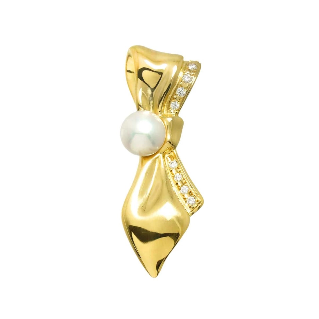 MIKIMOTO AKOYA PEARL PENDANT TOP 18K YG: MIKIMOTO Akoya Pearl Pendant Top 18K YG Brand: MIKIMOTO Type: PendantTop Material: 750 Yellow gold, Main Stone/Creation Akoya Pearl Color: Yellow Gold Size: W 10.5 X H33.6mm Thickness:7.7mm
