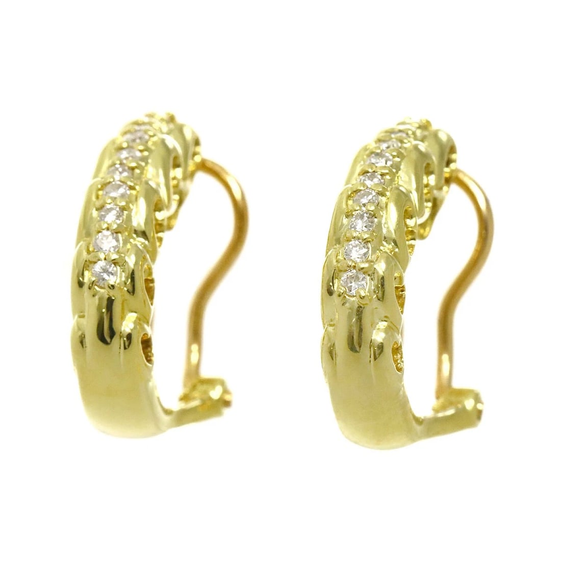 DIAMOND EARRINGS PIERCED CLIP ON 18K K18: Diamond Earrings Pierced Clip on 18K K18 Brand: Unbranded Type: Earrings Material: 750 Yellow Pink Gold, Main Stone/Creation Natural Color: Yellow Gold Size: W 4 X H 16.6mm Accessories: None