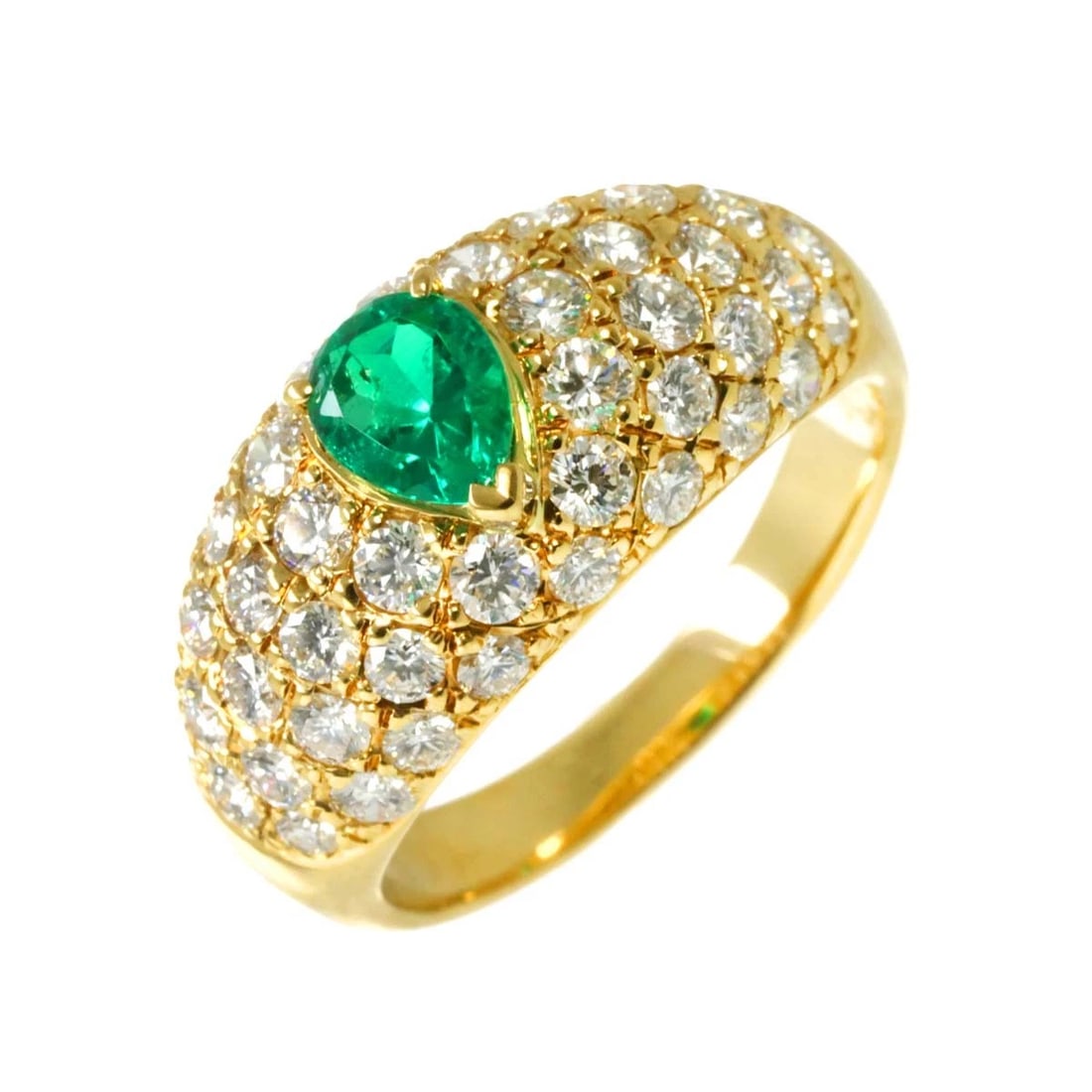 EMERALD DIAMOND RING K18 YG YELLOW GOLD (1 of 6)