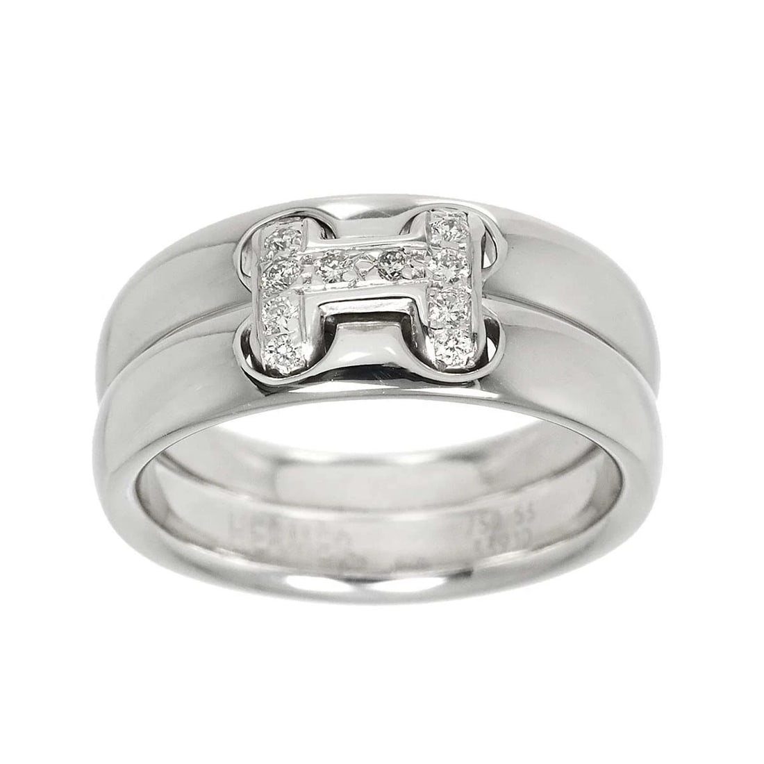 HERMES DIAMOND RING 18K WHITE GOLD: HERMES Diamond Ring 18K White Gold Brand: HERMES Type: Ring Material: 750 White Gold, Main Stone/Creation Natural Color: White Gold Size: 6-6.25 (US) Accessories: None Accessories Notice: