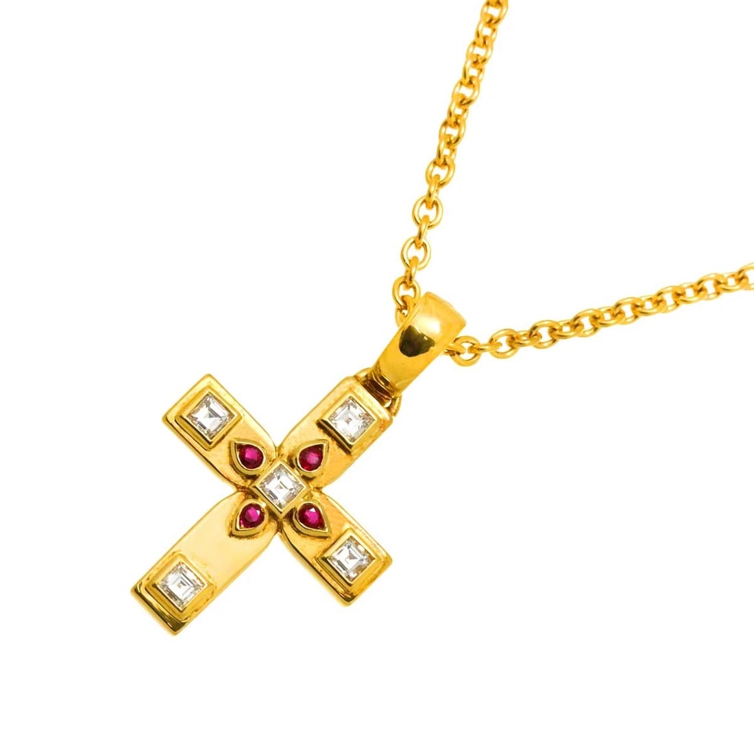 CARTIER DIAMOND RUBY CROSS NECKLACE 18K YELLOW GOLD: Cartier Diamond Ruby Cross Necklace 18K Yellow Gold Brand: Cartier Type: Necklace Material: 750 Yellow gold, Main Stone/Creation Natural Color: Yellow Gold Size: internal circumference of the