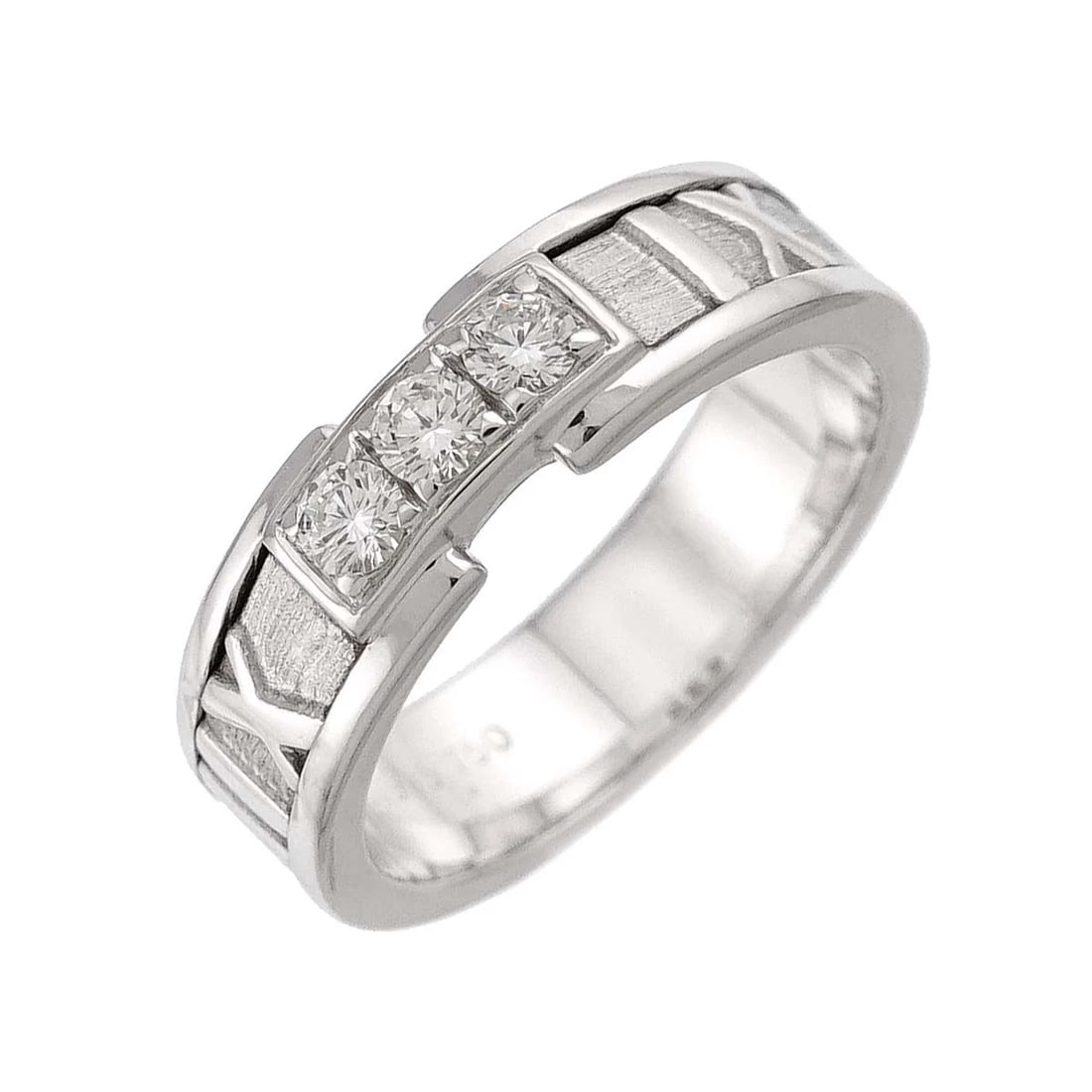 TIFFANY CO. ATLAS DIAMOND RING 18K WHITE GOLD: TIFFANY Co. Atlas Diamond Ring 18K White Gold Brand: TIFFANY Co. Type: Ring Material: 750 White Gold, Main Stone/Creation Natural Color: White Gold Size: 5-5.25 (US) Accessories: None