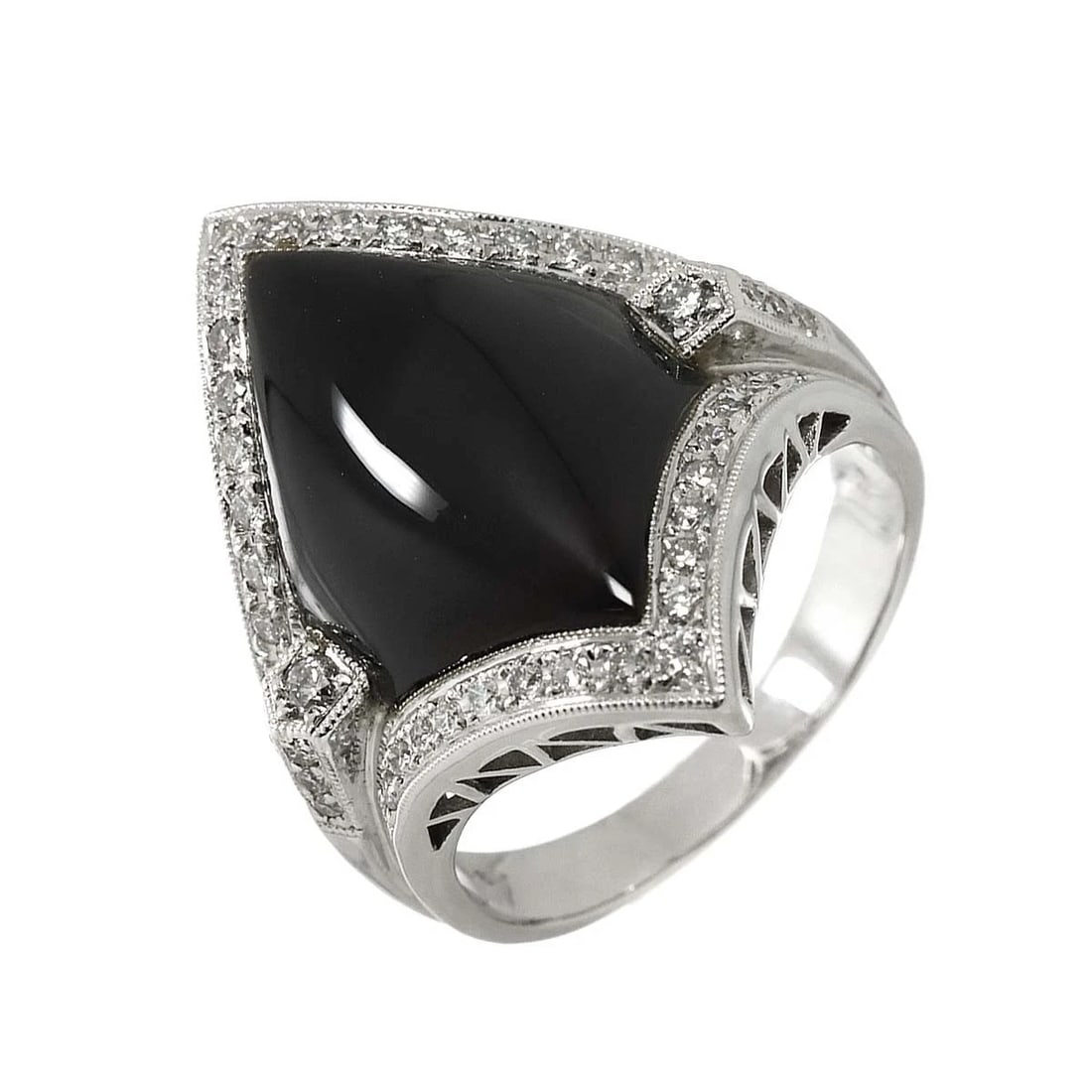 BLACK CHALCEDONY DIAMOND RING 18K WG (1 of 6)