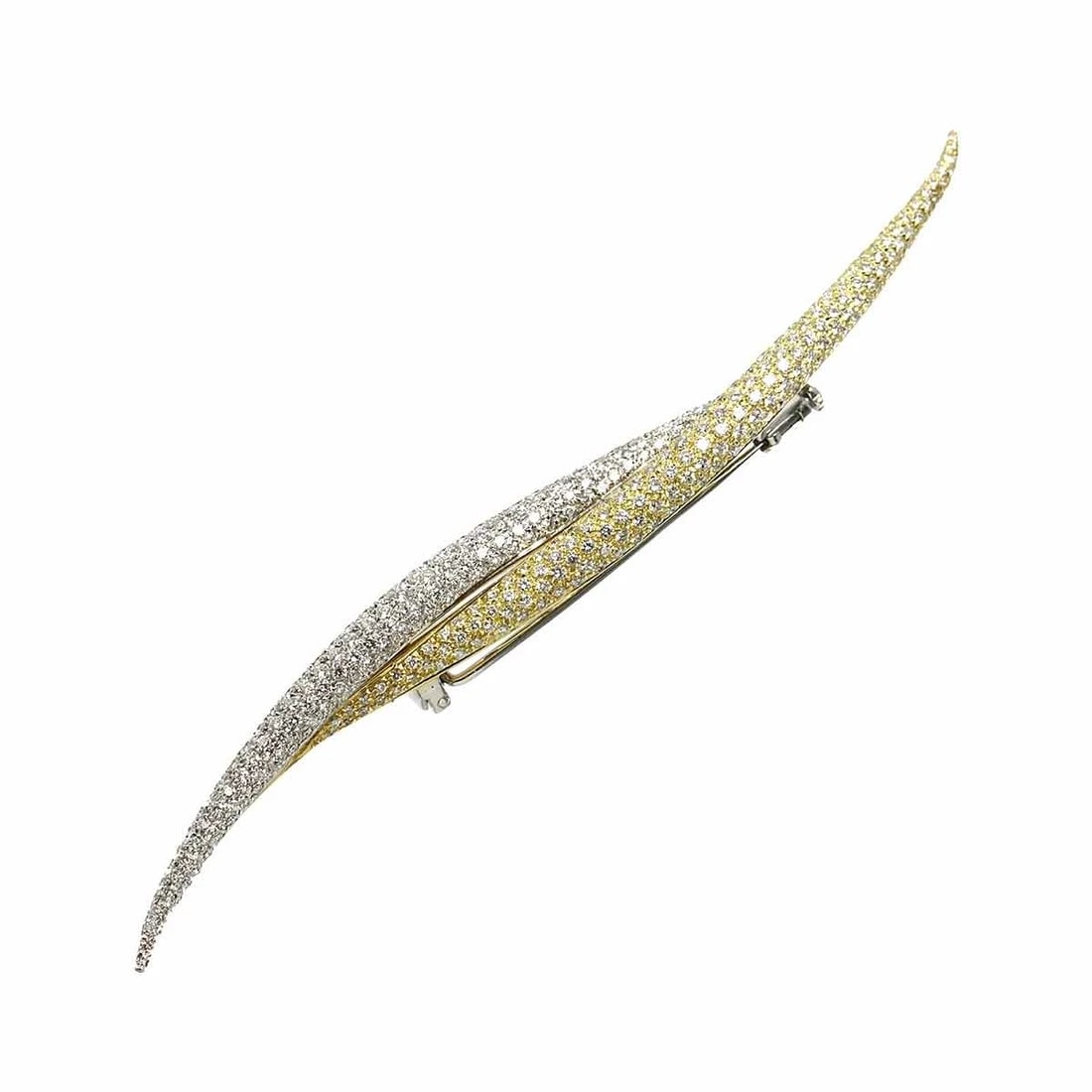 PONTE VECCHIO DIAMOND BROOCH 18K YG WG: Ponte Vecchio Diamond Brooch 18K YG WG Brand: Ponte Vecchio Type: Brooch Material: 750 Yellow gold, Main Stone/Creation Natural Color: Yellow Gold Size: W100 x H9.2mm Thickness:7.3mm 