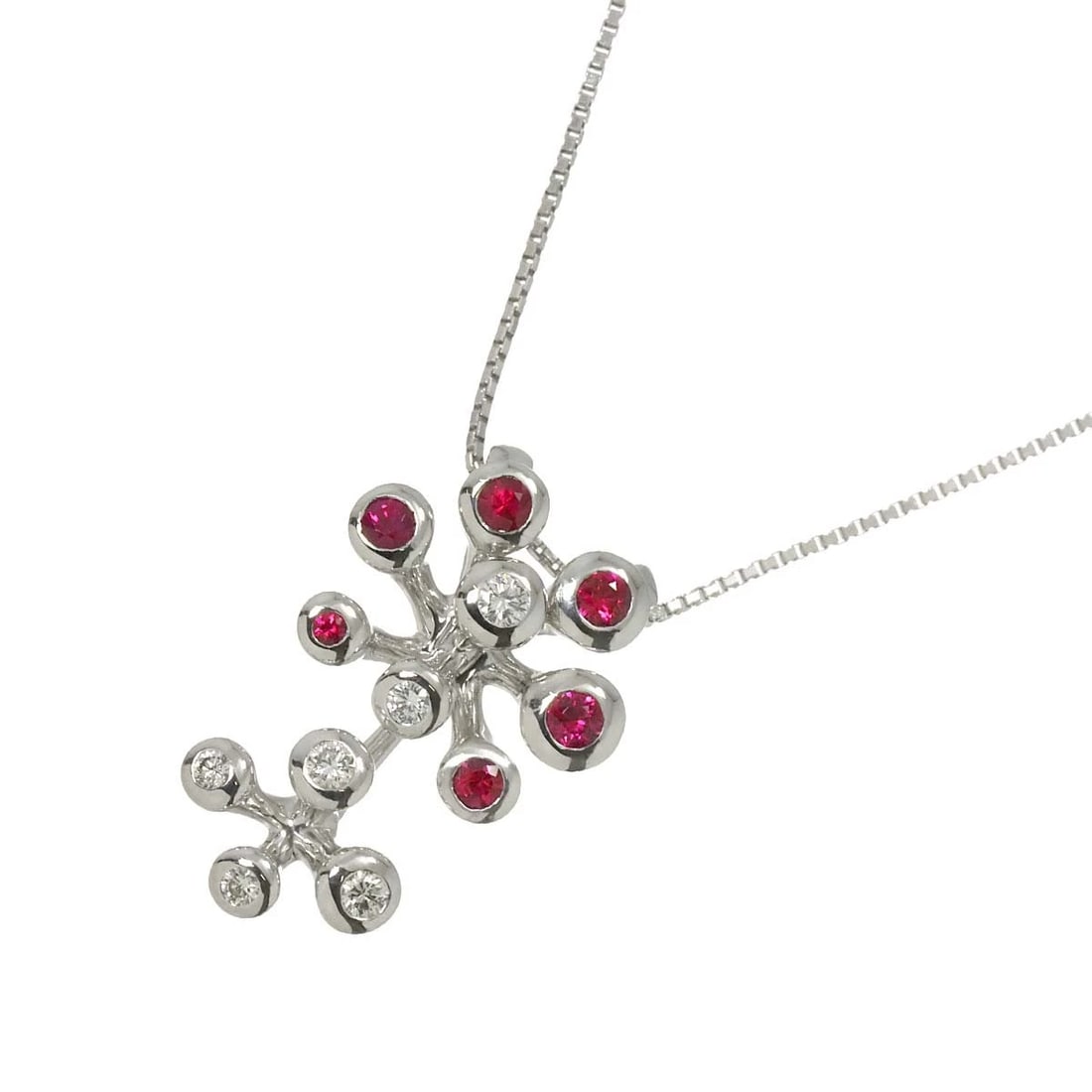 RUBY DIAMOND NECKLACE 18K: Ruby Diamond Necklace 18K Brand: Unbranded Type: Necklace Material: 750 White Gold, Main Stone/Creation Ruby Color: White Gold Size: internal circumference of the chain:17.7inch(Adjustable)