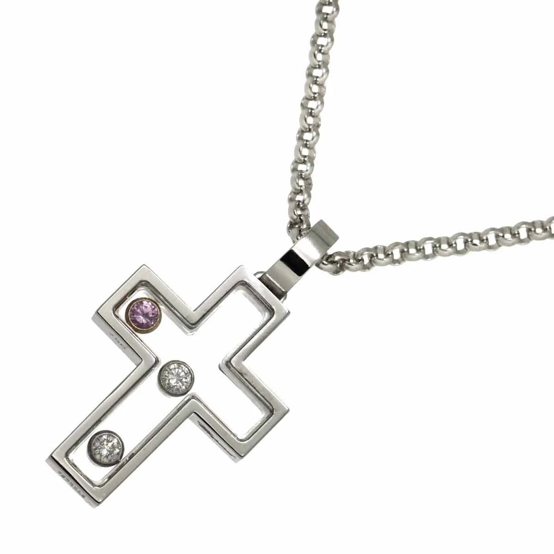 CHOPARD HAPPY DIAMOND SAPPHIRE CROSS NECKLACE: Chopard Happy Diamond Sapphire Cross Necklace Brand: Chopard Type: Necklace Material: 750 White Gold, Main Stone/Creation Natural Color: White Gold Size: internal circumference of the