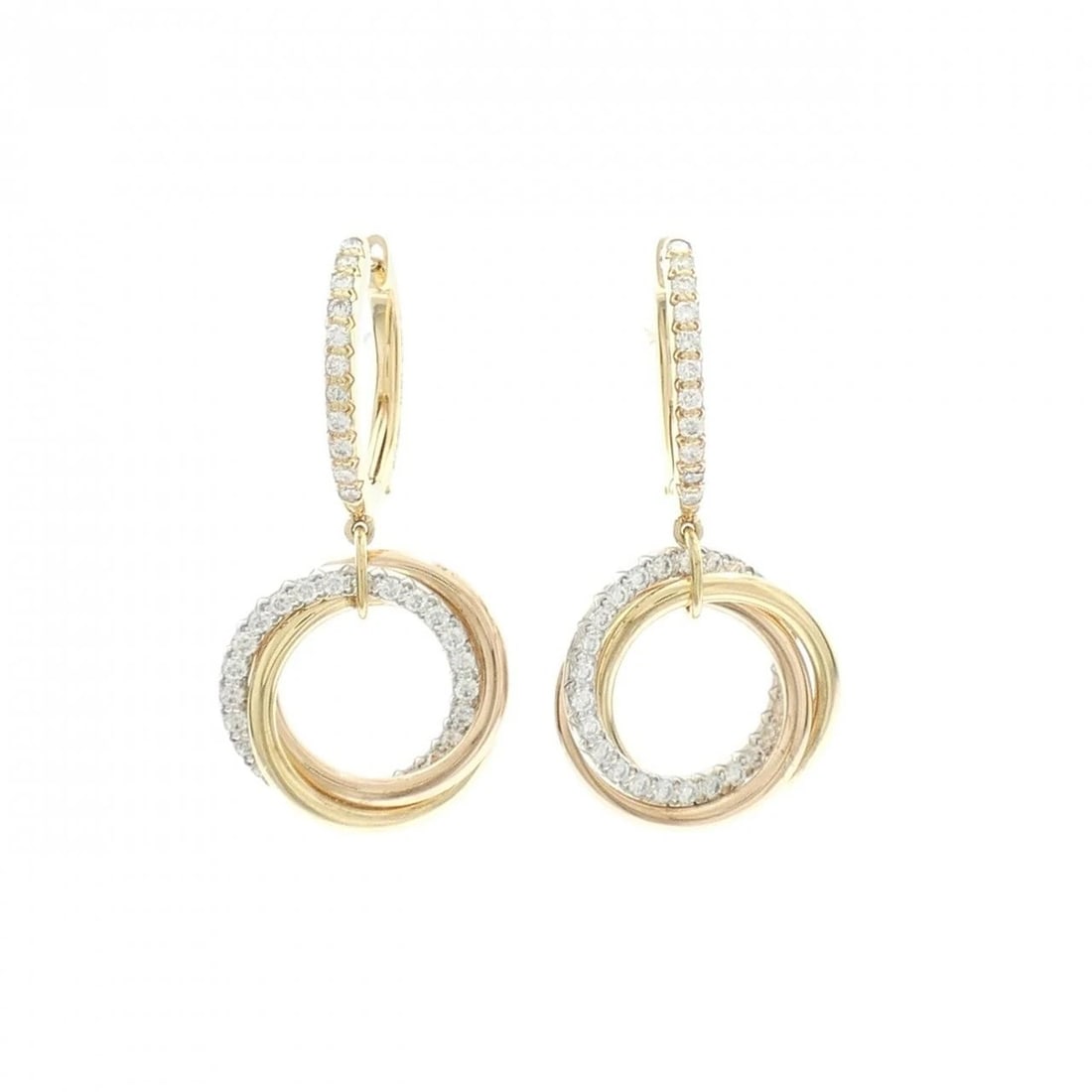 CARTIER TRINITY EARRINGS: Cartier Trinity Earrings Brand: Cartier Type: Earrings Material: 750 Yellow Gold 750 White Gold 750 Pink Gold, Main Stone/Creation Natural Color: none Size: ActualSize HxW: 30.5mmx15.0mm 