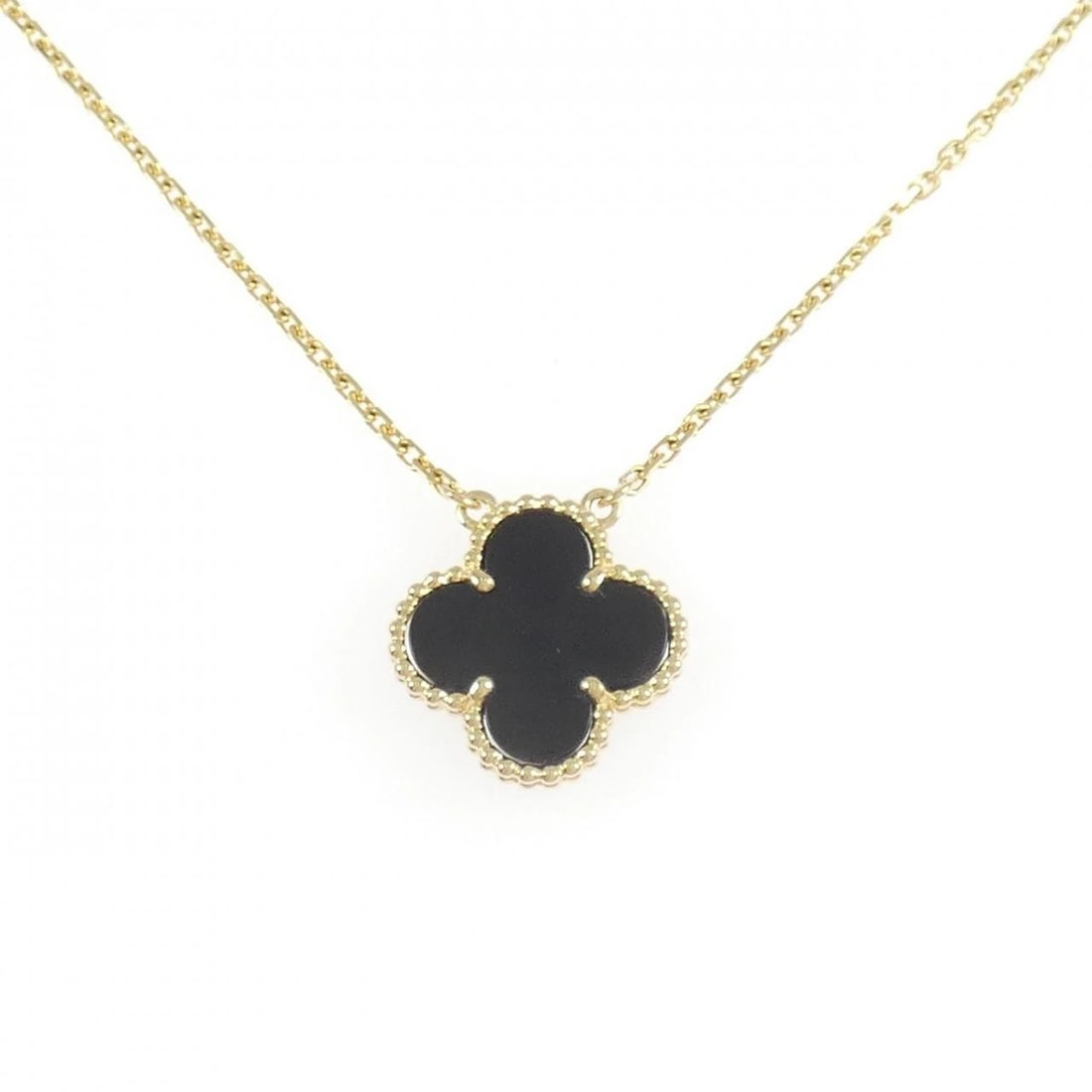 VAN CLEEF & ARPELS ALHAMBRA NECKLACE: Van Cleef & Arpels Alhambra Necklace Brand: Van Cleef & Arpels Type: Necklace Material: 750 Yellow Gold, Main Stone/Creation Onyx Color: Yellow Gold Size: 37 42cm,ActualSize Pendant top H x W: