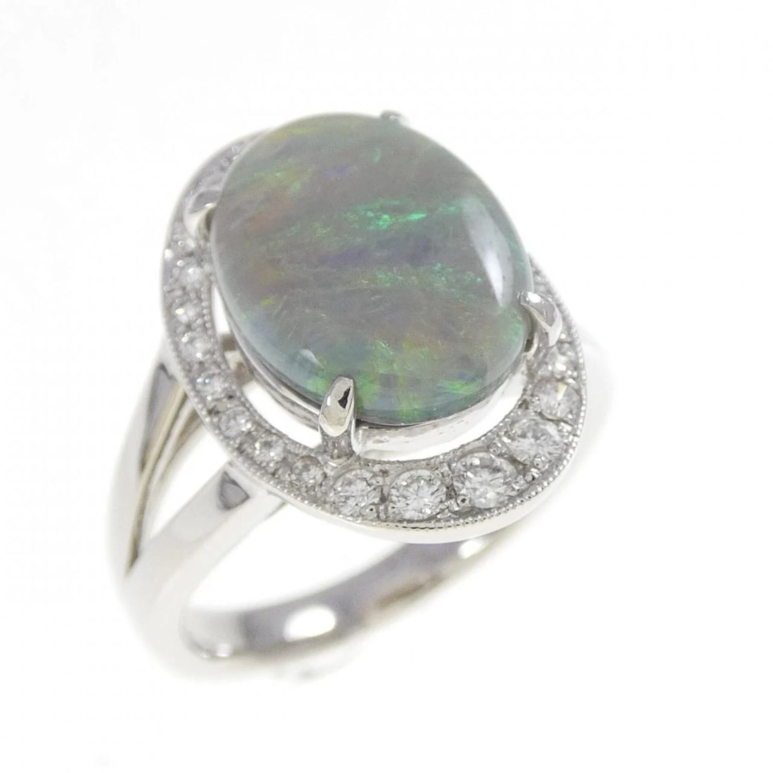PT900 BLACK OPAL RING: PT900 Black Opal Ring Brand: Unbranded Type: black opal ring Material: platinum 900, Main Stone/Creation opal Color: platinum Size: 7US Accessories: None Accessories Notice: When purchasing