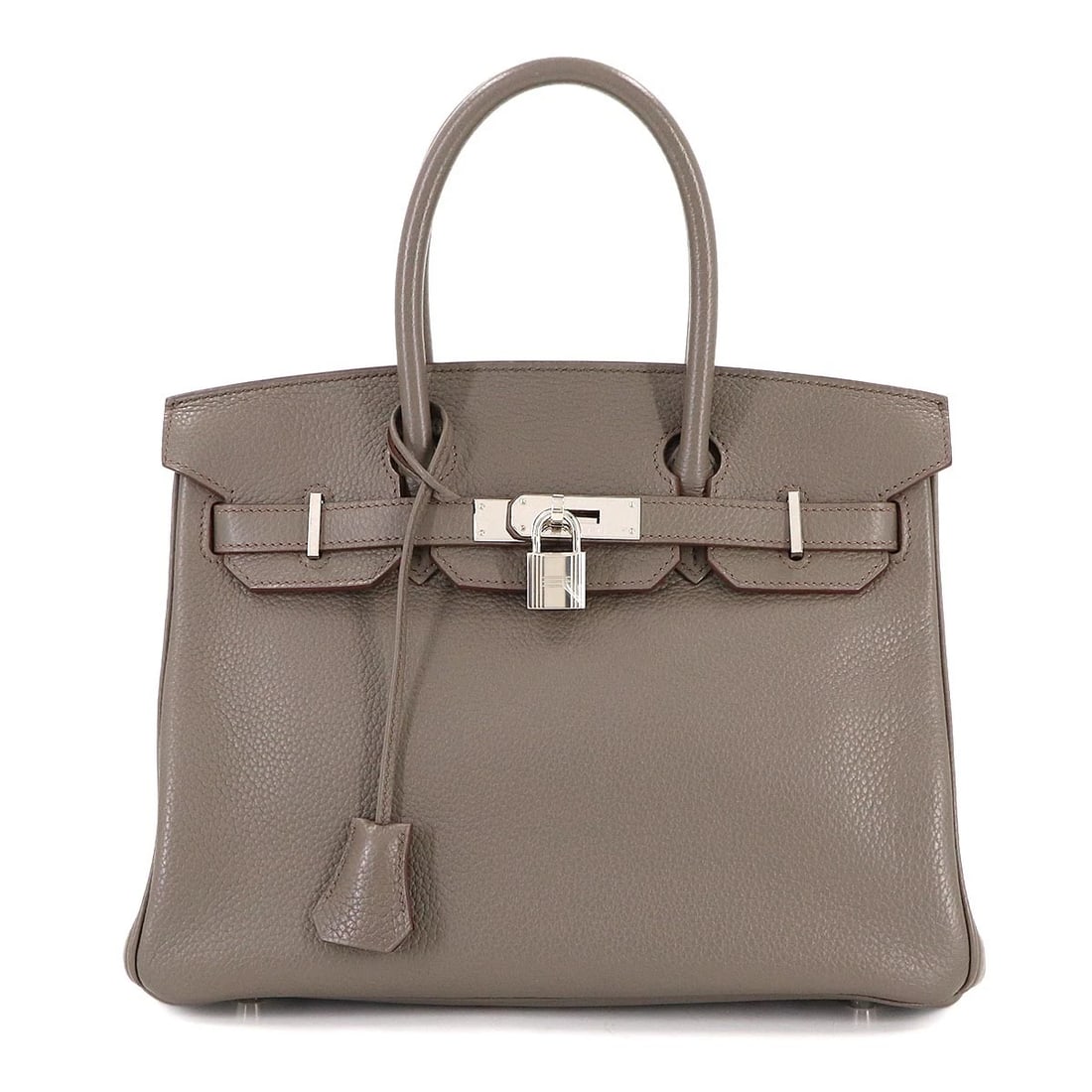 HERMES BIRKIN 30 TAURILLON CLEMENCE ETAIN HAND BAG HAND BAG: HERMES Birkin 30 Taurillon Clemence Etain Hand Bag Hand Bag Brand: HERMES Type: Hand Bag Material: Taurillon Clemence Color: Etain Size: W 11.81 inch, H 9.84 inch, D 6.10 inch Handle 11inch (28cm)