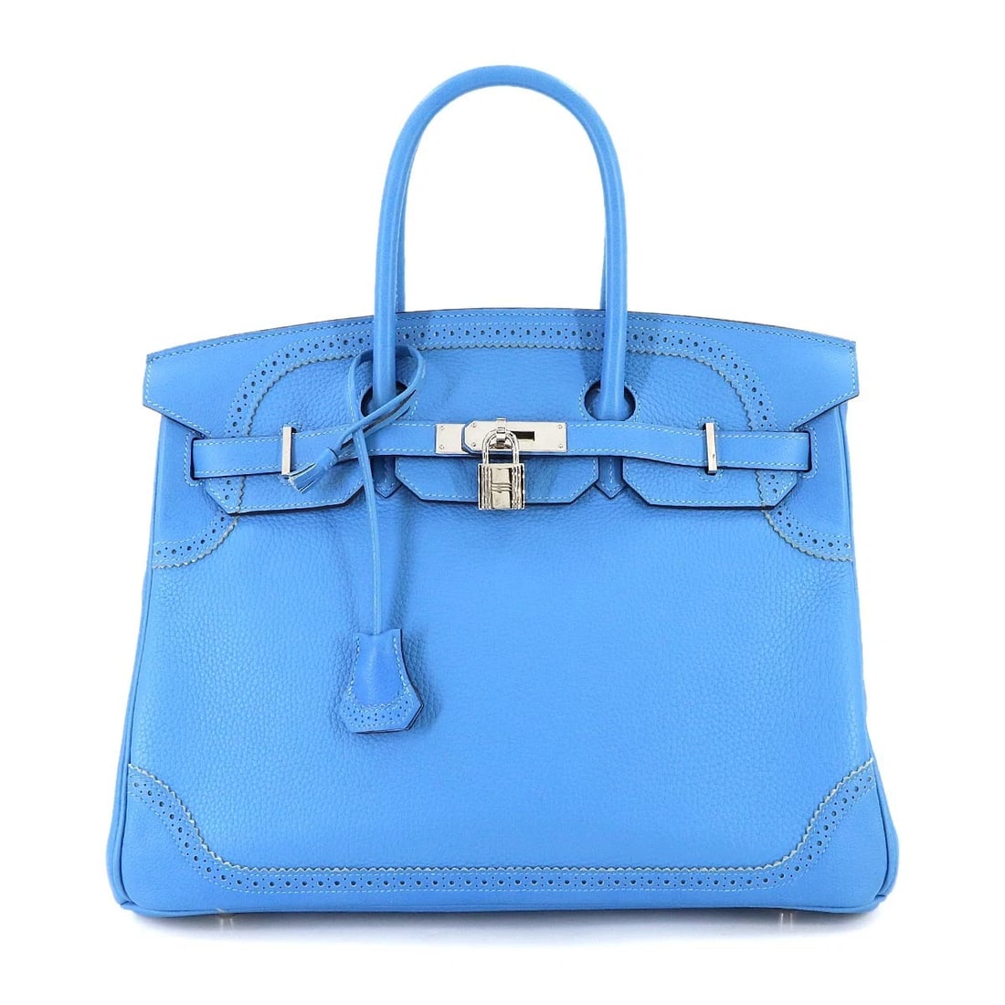 HERMES BIRKIN 35 GHILLIES TAURILLON CLEMENCE EVER COLOR BLUE PARADISE HAND BAG: HERMES Birkin 35 Ghillies Taurillon Clemence Ever color Blue Paradise Hand Bag Brand: HERMES Type: Hand Bag Material: Taurillon Clemence , Ever color Color: Blue Paradise Size: W 13.78 inch, H 10.