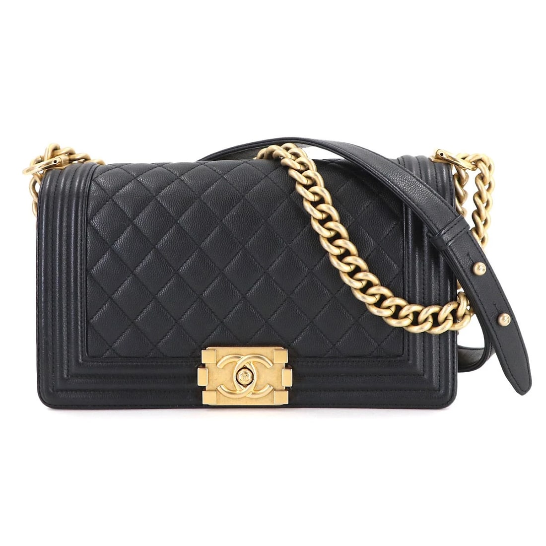 CHANEL CHAIN SHOULDER BAG LEATHER BLACK SHOULDER BAG (1 of 6)