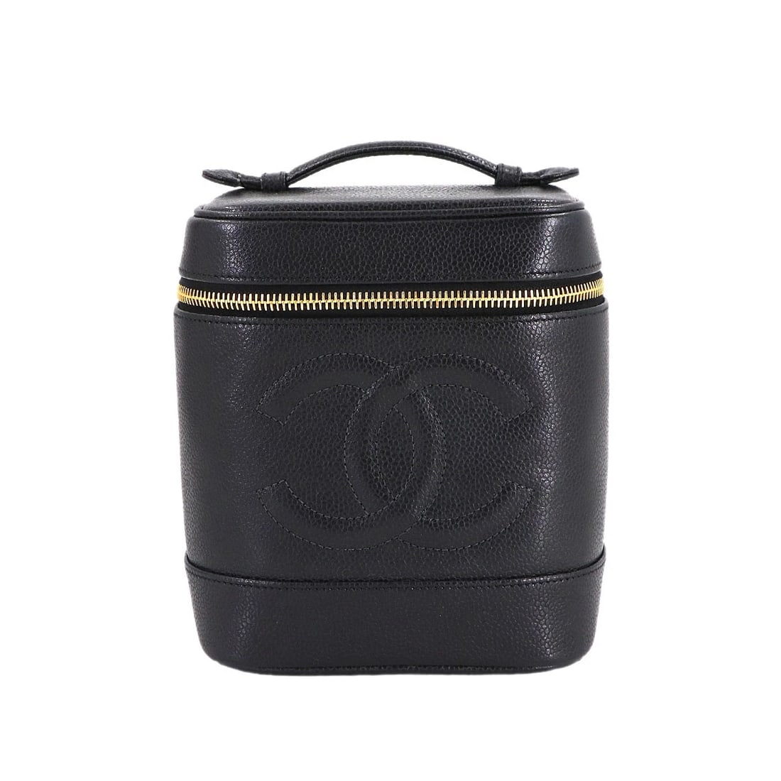 CHANEL VANITY HAND BAG LEATHER BLACK COCO LOGOS VINTAGE PURSE HAND BAG: CHANEL Vanity Hand Bag Leather Black Coco Logos Vintage Purse Hand Bag Brand: CHANEL Type: Hand Bag Material: Leather Color: Black Size: W 5.71 inch, H 6.69 inch, D 4.92 inch Handle Accessories: