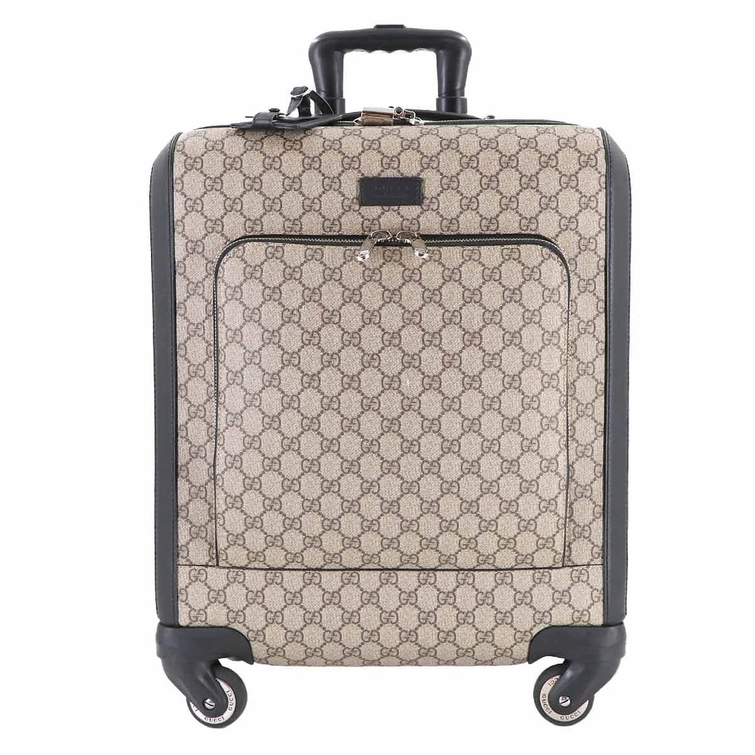GUCCI GG SUPREME LUGGAGE PVC LEATHER BEIGE BLACK LUGGAGE: GUCCI GG Supreme Luggage PVC Leather Beige Black Luggage Brand: GUCCI Type: Luggage Material: GG Supreme Canvas Color: Beige , Black Size: W 14.96 inch, H 18.90 inch, D 7.87 inch Handle 7.1inch (1
