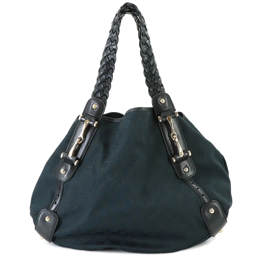 GUCCI HORSEBIT TOTE BAG GG CANVAS LEATHER BLACK TOTE BAG (1 of 7)