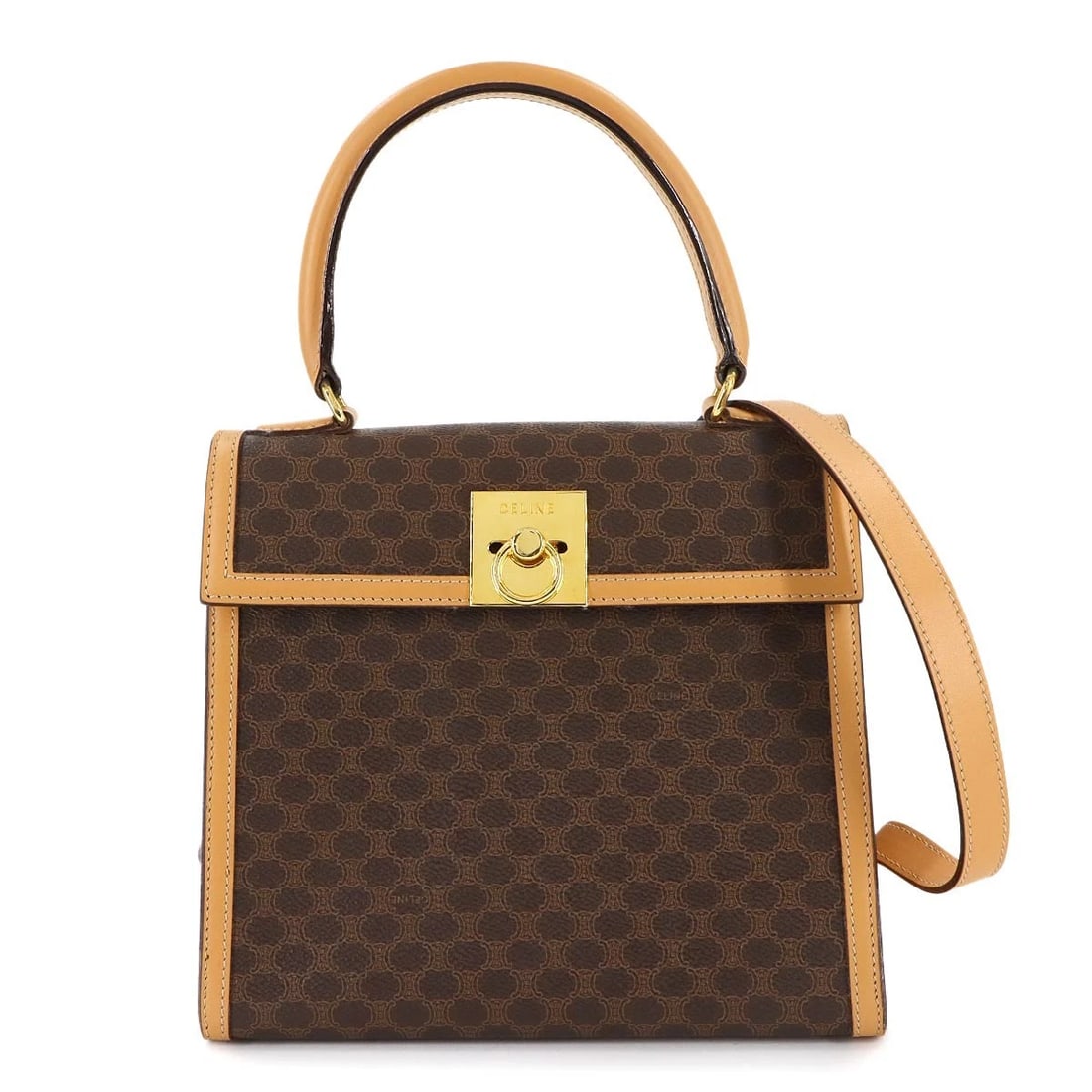 CELINE MACADAM GANCINI HAND BAG PVC LEATHER BROWN HAND BAG (1 of 5)