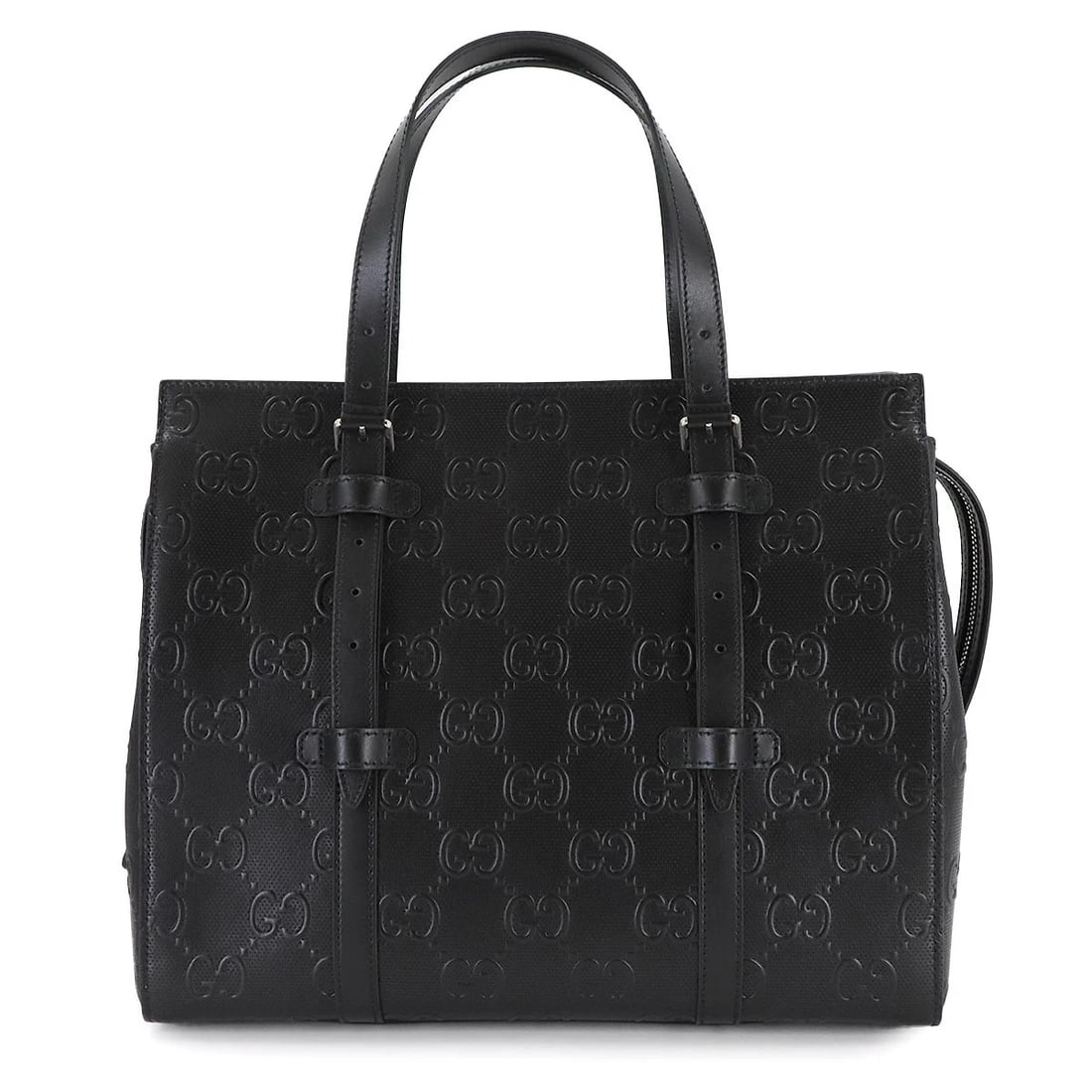 GUCCI GG EMBOSSED TOTE BAG LEATHER BLACK PURSE TOTE BAG (1 of 8)