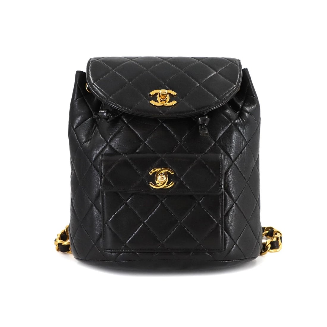CHANEL MATELASSE CHAIN BACKPACK LEATHER BLACK DUMA PURSE VINTAGE BACKPACK (1 of 4)