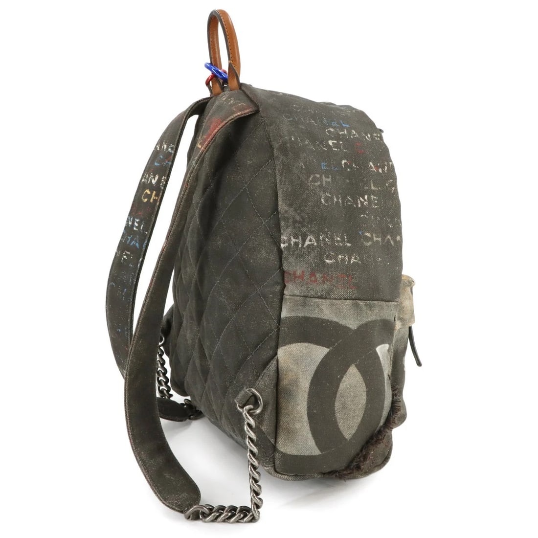 CHANEL GRAFFITI BACKPACK CANVAS LEATHER KHAKI GRAY BACKPACK - 3