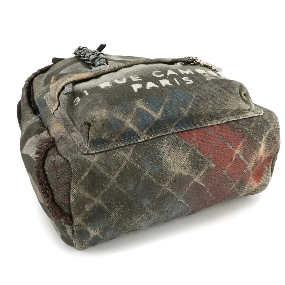 CHANEL GRAFFITI BACKPACK CANVAS LEATHER KHAKI GRAY BACKPACK - 4
