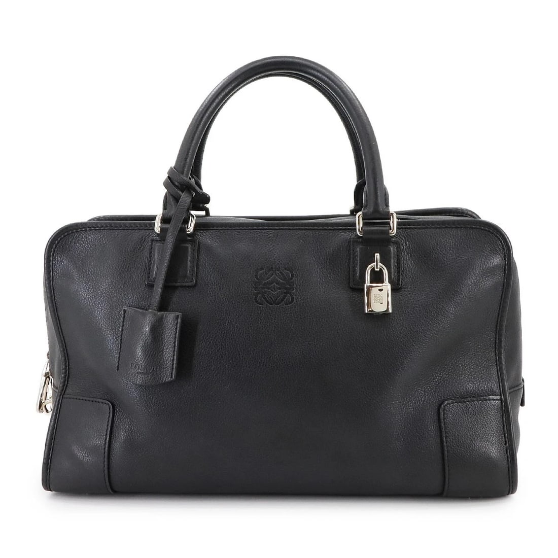 LOEWE AMAZONA 36 HAND BAG LEATHER BLACK ANAGRAM HAND BAG: LOEWE Amazona 36 Hand Bag Leather Black Anagram Hand Bag Brand: LOEWE Type: Hand Bag Material: Leather Color: Black Size: W 13.98 inch, H 8.27 inch, D 6.10 inch Handle 15inch (38cm) Accessories: