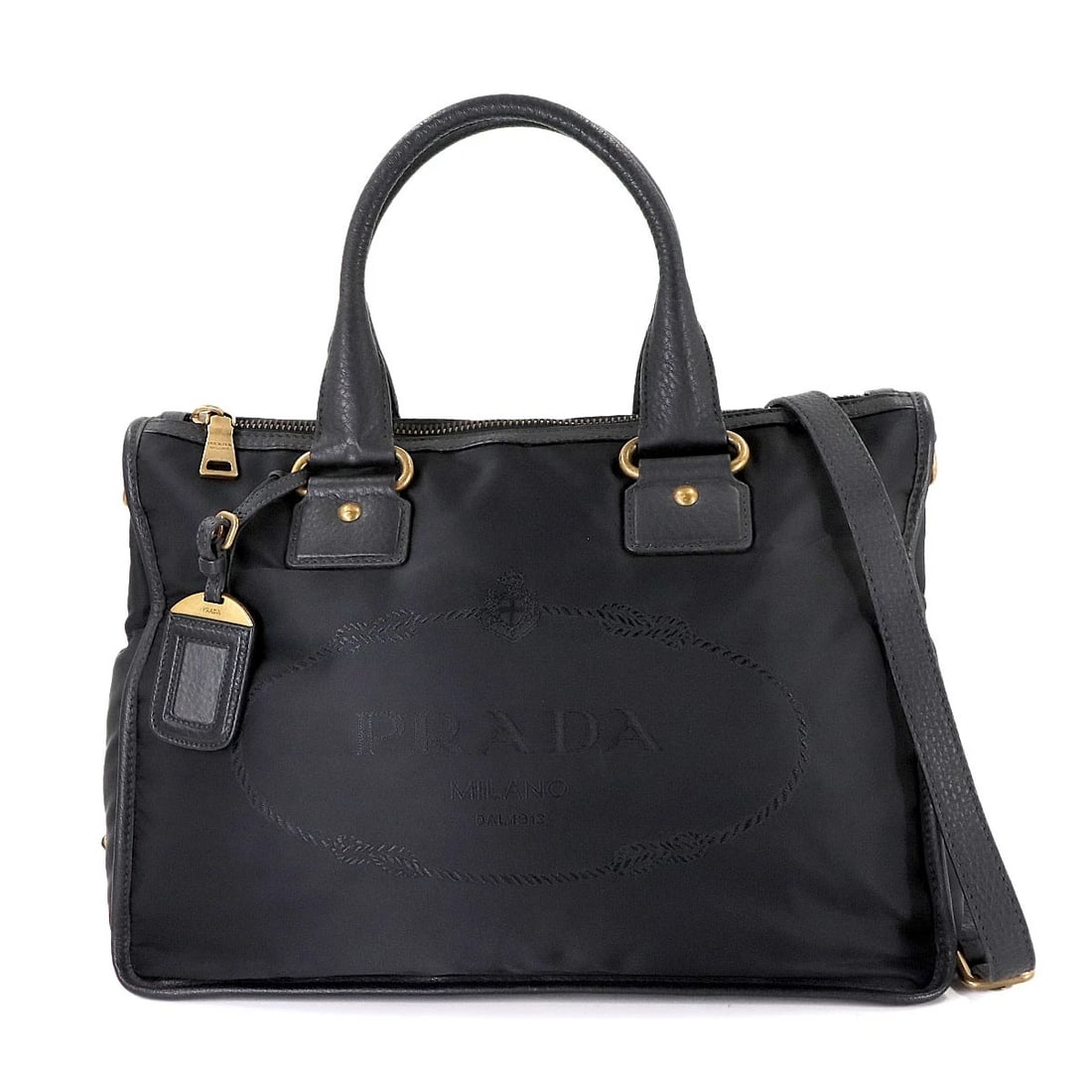 PRADA 2WAY TOTE SHOULDER BAG NYLON LEATHER BLACK TOTE BAG / SHOULDER BAG: PRADA 2way Tote Shoulder Bag Nylon Leather Black Tote Bag / Shoulder Bag Brand: PRADA Type: Tote Bag / Shoulder Bag Material: Nylon , Leather Color: Black Size: W 14.76 inch, H 11.02 inch, D 7.28