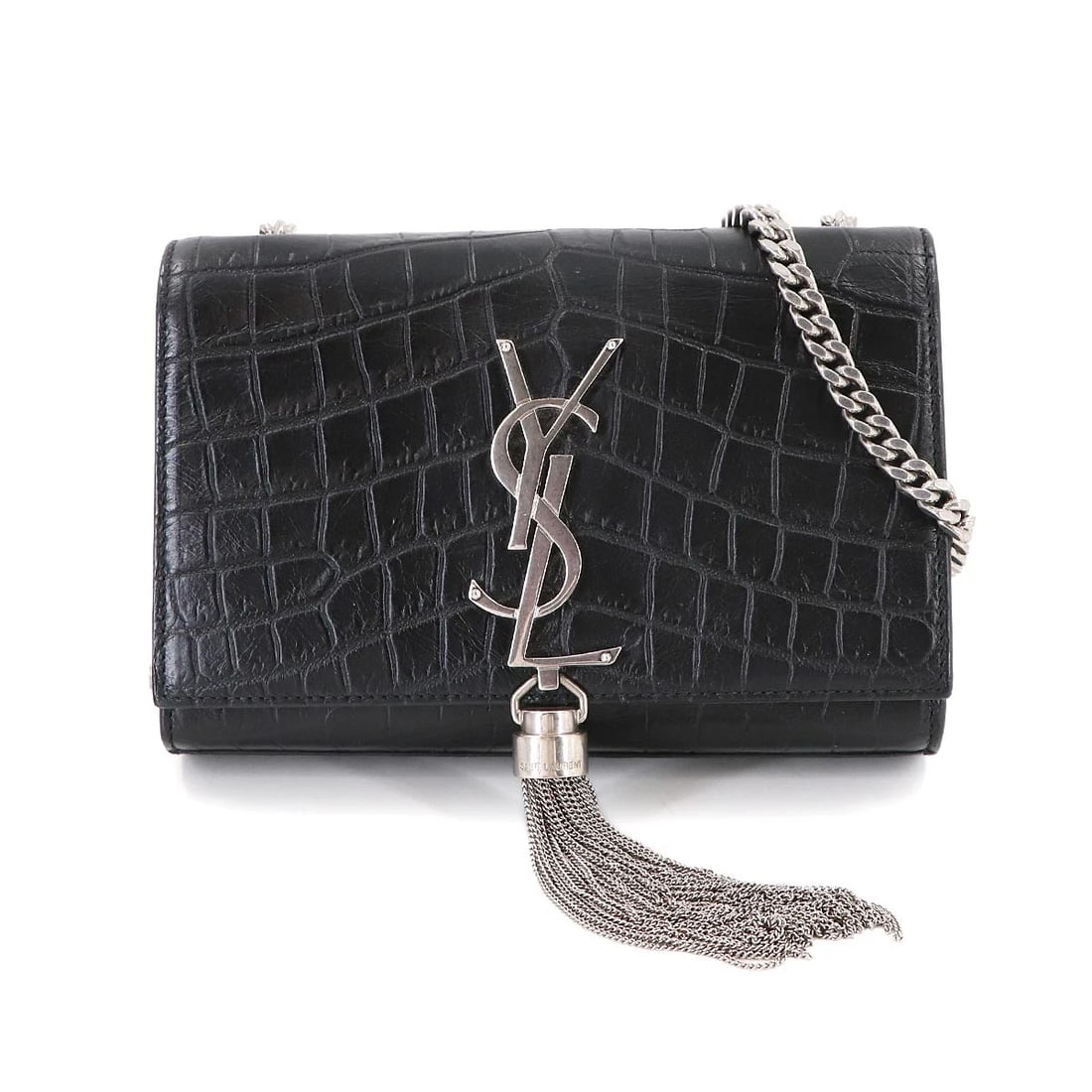 SAINT LAURENT KATE MINI CHAIN SHOULDER BAG LEATHER BLACK SHOULDER BAG: SAINT LAURENT Kate Mini Chain Shoulder Bag Leather Black Shoulder Bag Brand: SAINT LAURENT Type: Shoulder Bag Material: Leather Color: Black Size: W 6.69 inch, H 4.33 inch, D 1.57 inch Accessorie
